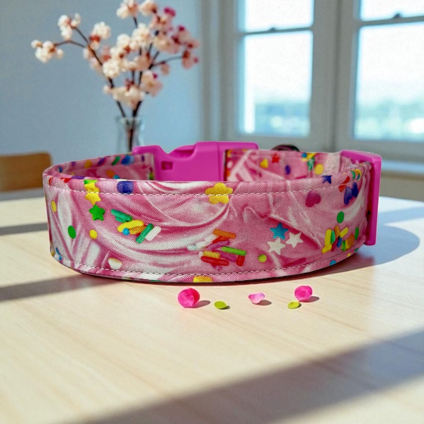 Frosting with Sprinkles food dog collar,  Handmade Pet Collar with Heavy-Duty Webbing & Stainless Steel Hardware (Copy)