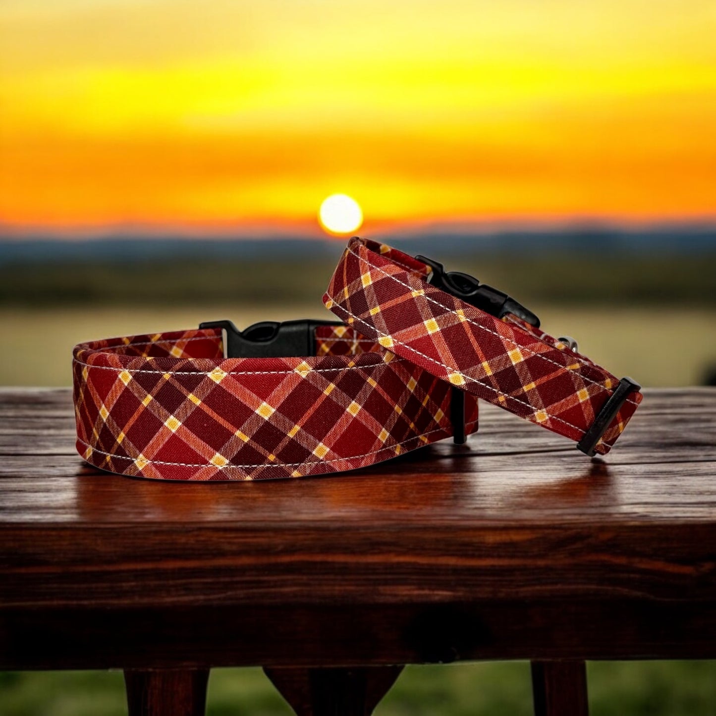 Fall Plaid Handmade dog collar: Adjustable side release, washable cotton fabric, webbing core, customizable hardware