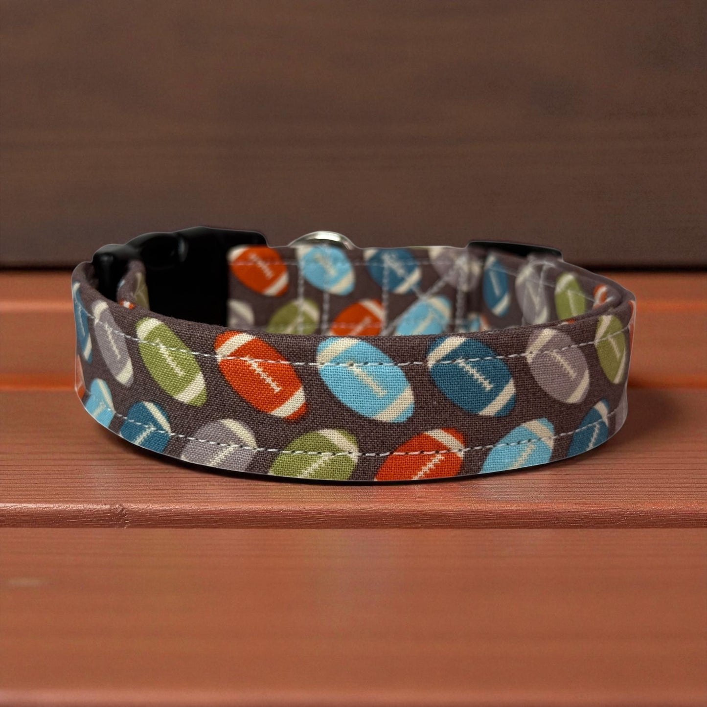 Multi-colored Football Handmade dog collar,  Handmade Pet Collar with Heavy-Duty Webbing & Stainless Steel Hardware
