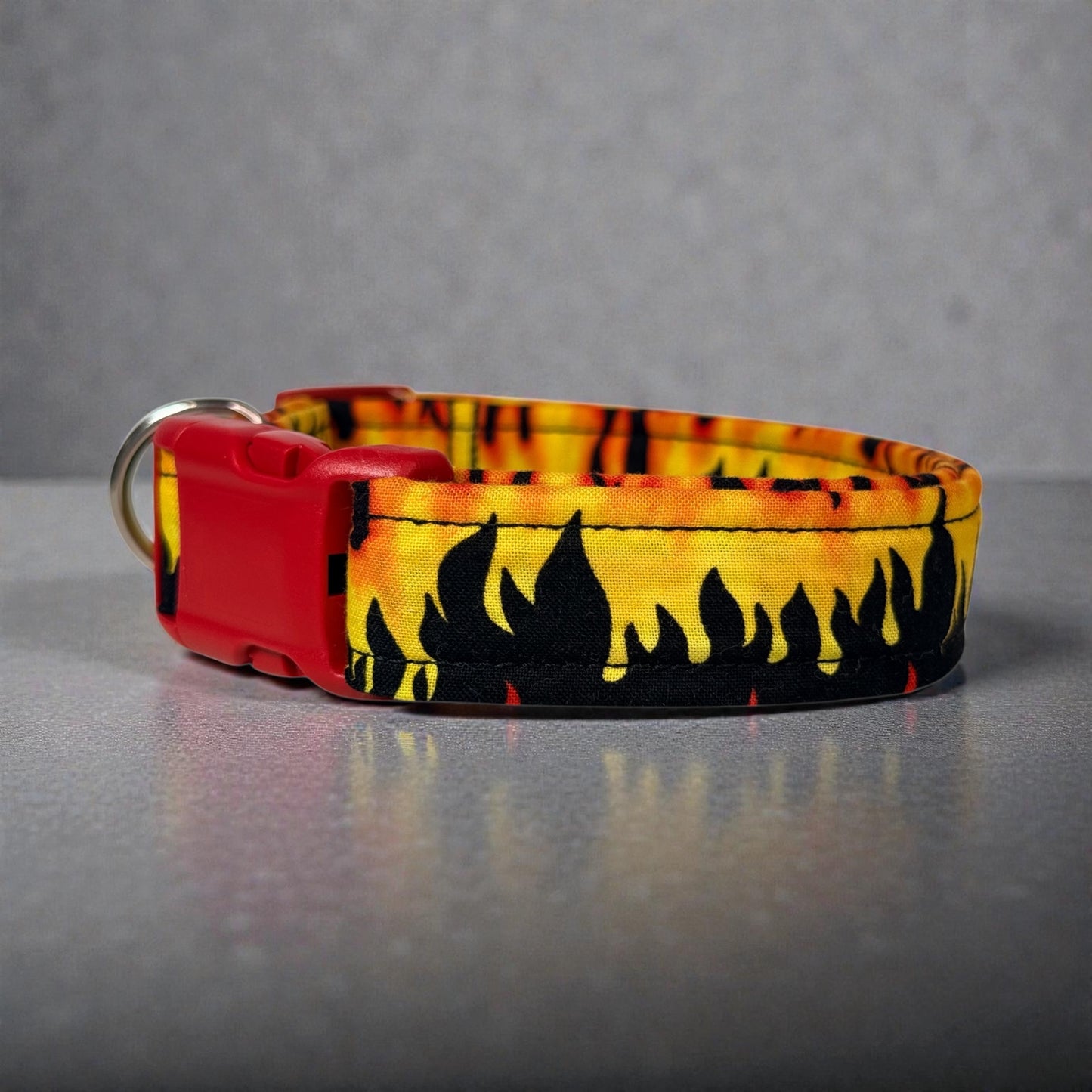 Flames Handmade dog collar,  Handmade Pet Collar with Heavy-Duty Webbing & Stainless Steel Hardware