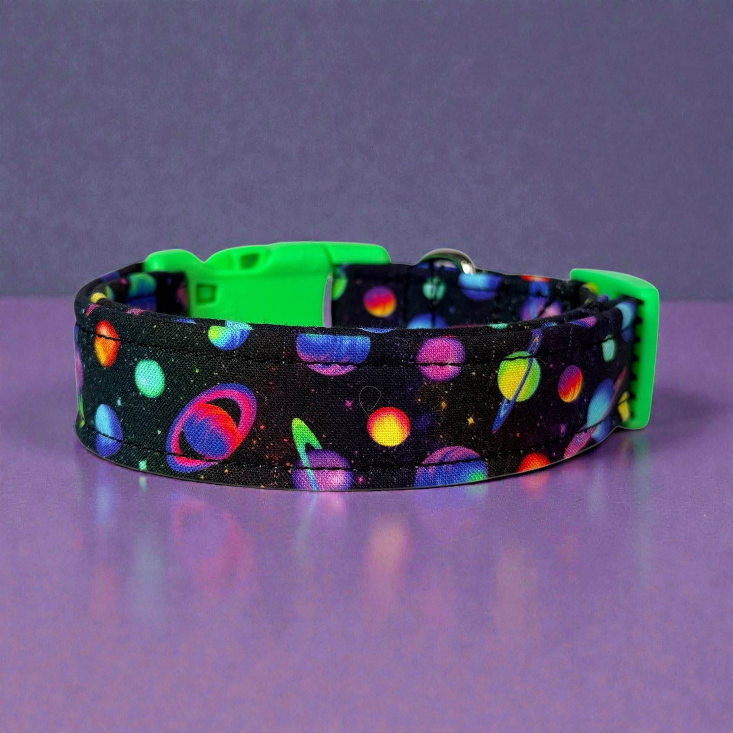 Neon Planets Handmade dog collar,  Handmade Pet Collar with Heavy-Duty Webbing & Stainless Steel Hardware