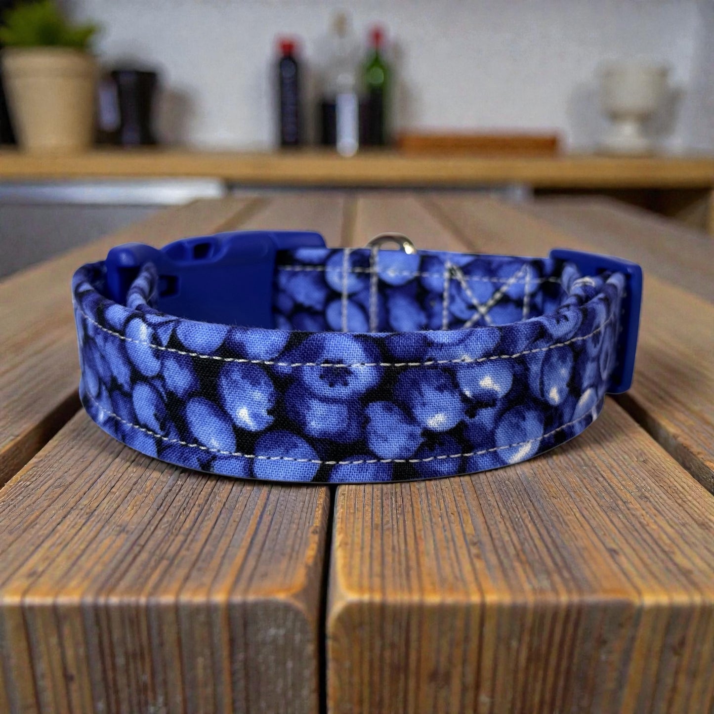 Blueberry Food Handmade dog collar,  Handmade Pet Collar with Heavy-Duty Webbing & Stainless Steel Hardware