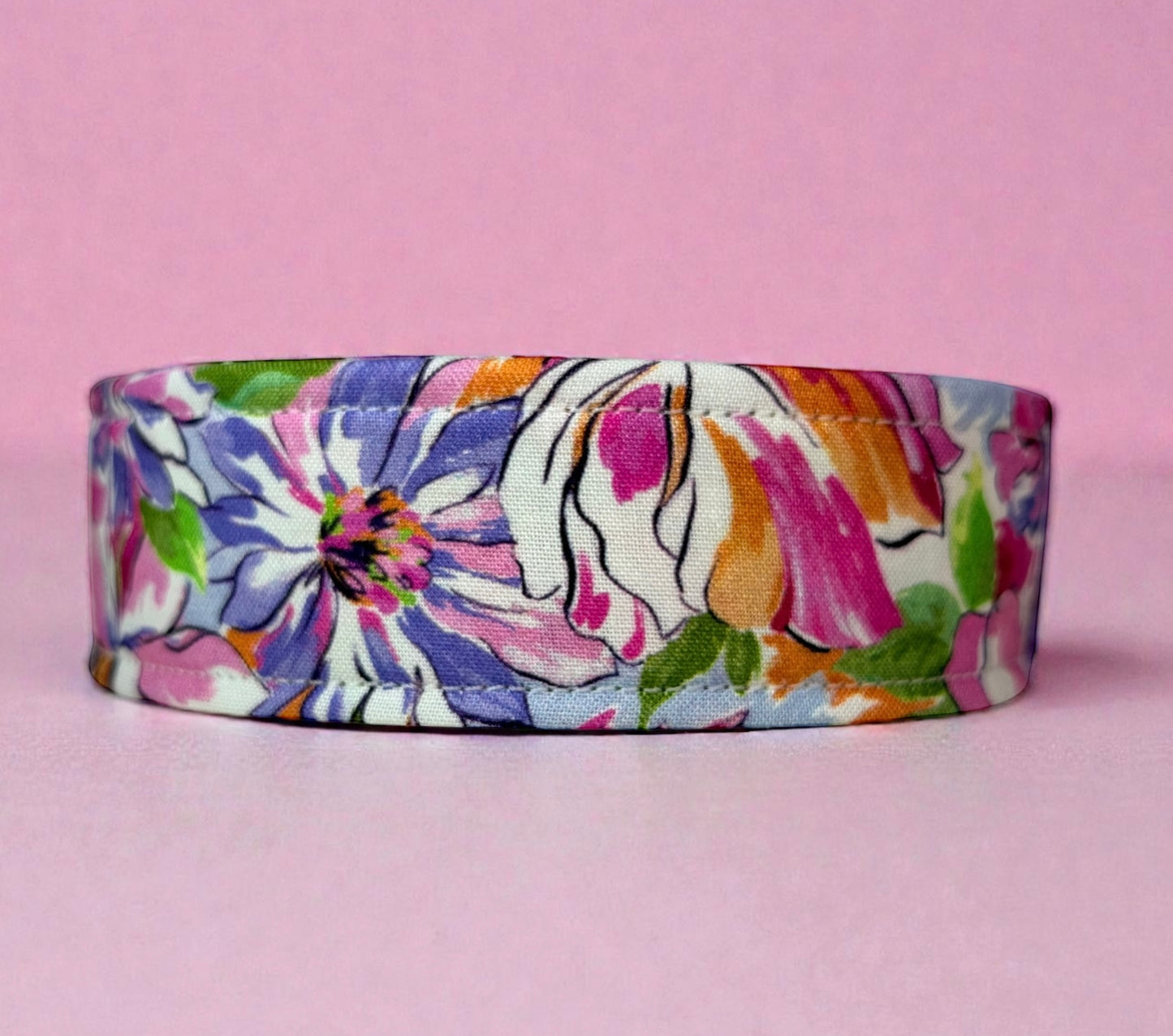 Pastel Floral Handmade dog collar, Handmade Pet Collar with Heavy-Duty Webbing & Stainless Steel D ring, Washable fabric