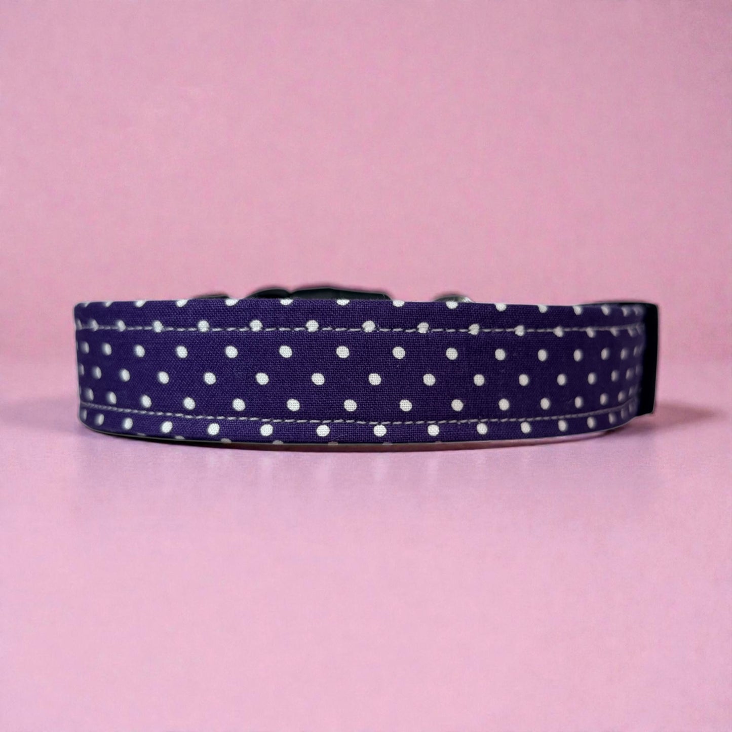 Purple Polka Dot Handmade dog collar, adjustable side release, Handmade Pet Collar with Heavy-Duty Webbing, washable fabric