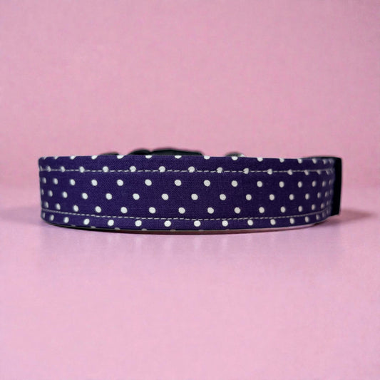 Purple Polka Dot Handmade dog collar, adjustable side release, Handmade Pet Collar with Heavy-Duty Webbing, washable fabric
