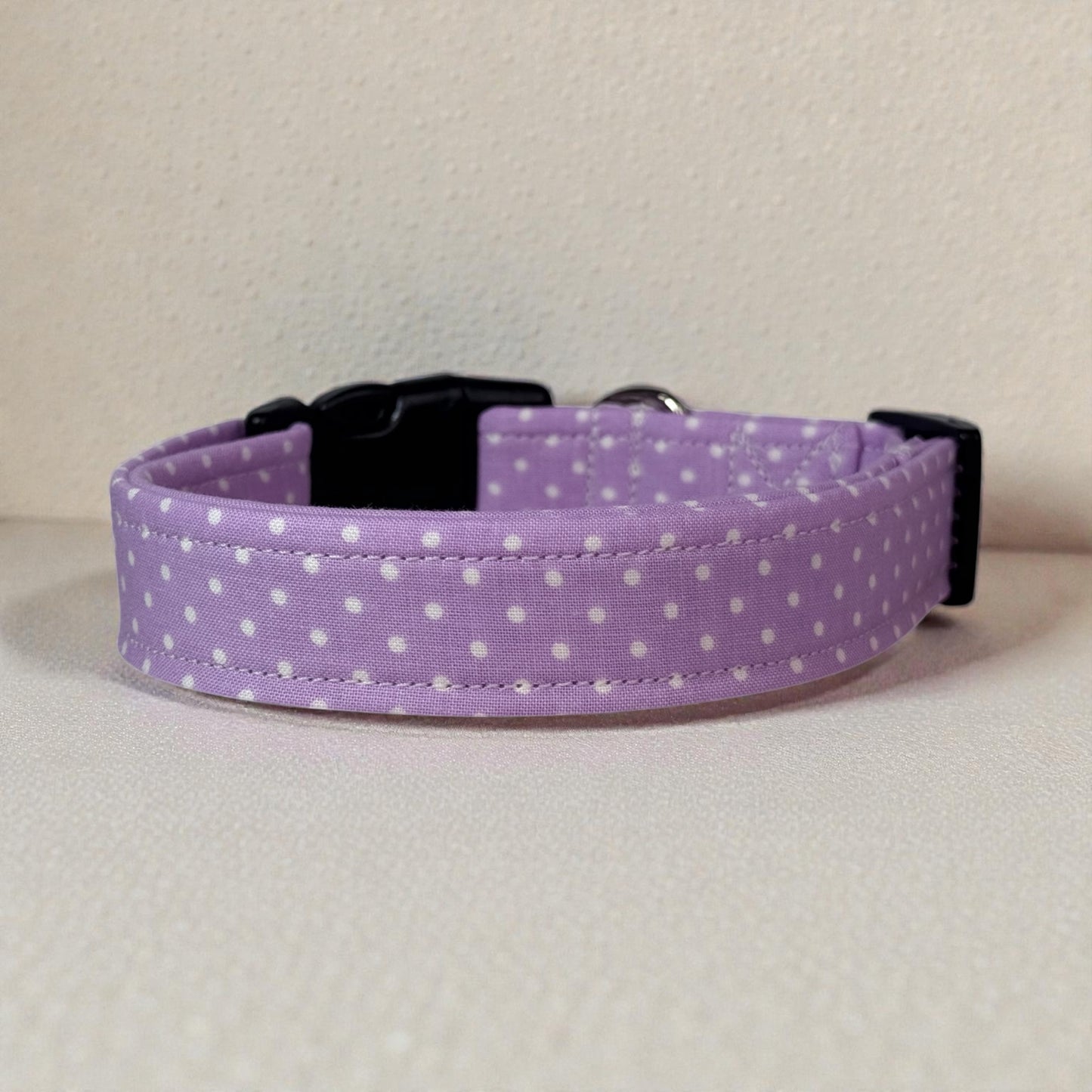 Light Purple Polka Dot Handmade dog collar, adjustable side release, Handmade Pet Collar with Heavy-Duty Webbing, washable fabric