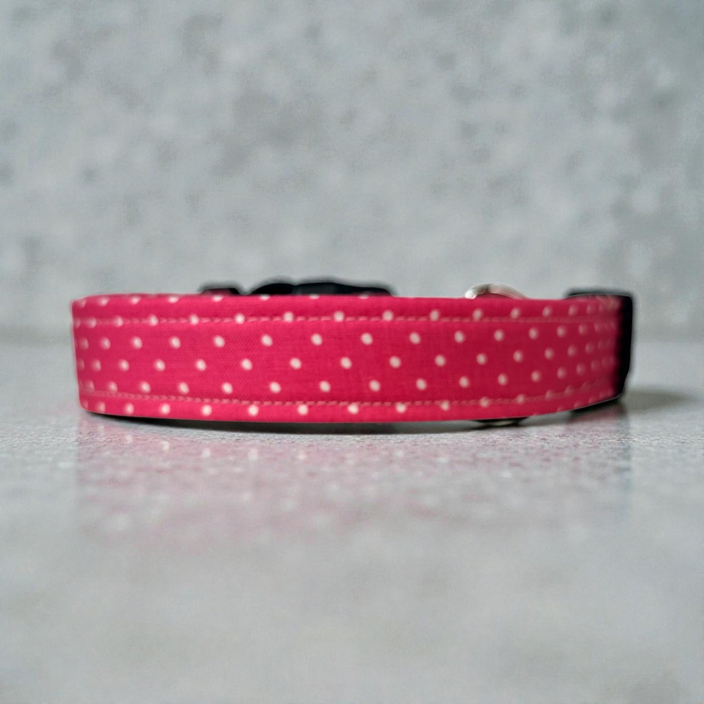 Pink Polka Dot Handmade dog collar, adjustable side release, Handmade Pet Collar with Heavy-Duty Webbing, washable fabric