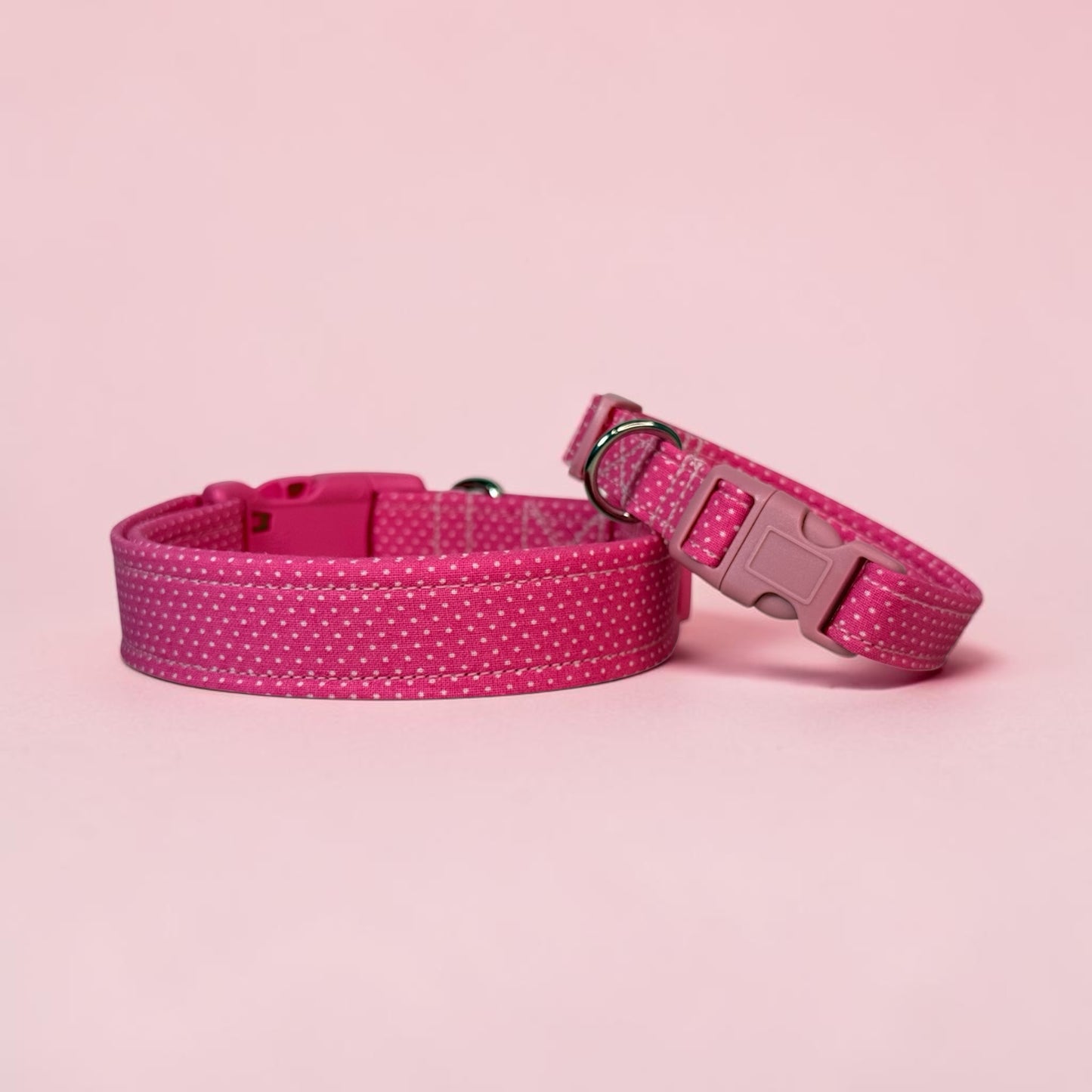 Pink Sweetheart Polka dot Print Handmade dog collar, adjustable side release, Handmade Pet Collar with Heavy-Duty Webbing, washable fabric