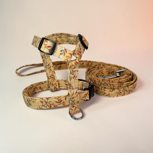 Fall Leaves and Vines Dog harness, Standard roman harness or Step in harness. With or without matching leash