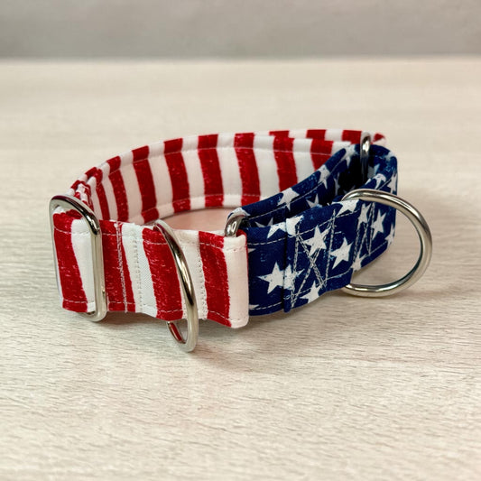 Stars and Stripes martingale dog collar - No buckle, gentle choke training collar