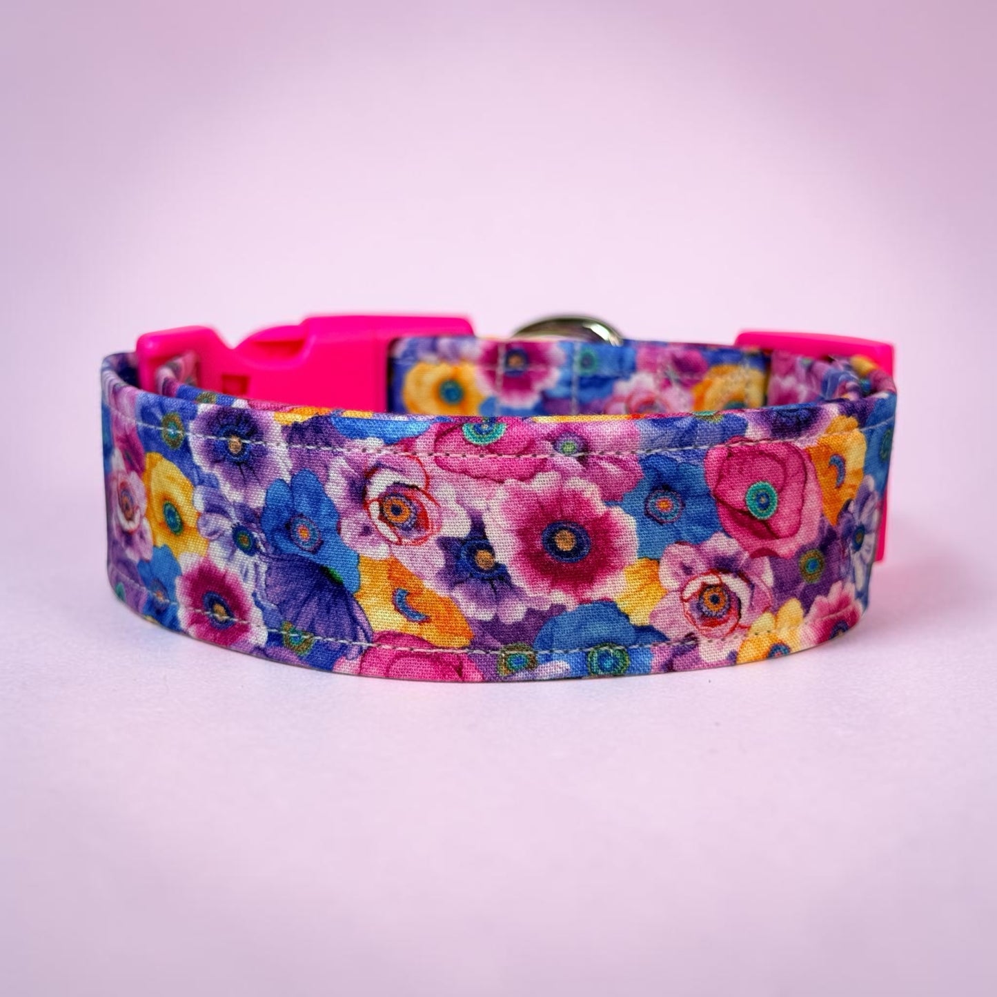 Floral Packed Poppy Handmade dog collar: Adjustable side release, washable cotton fabric, webbing core, customizable hardware (Copy)