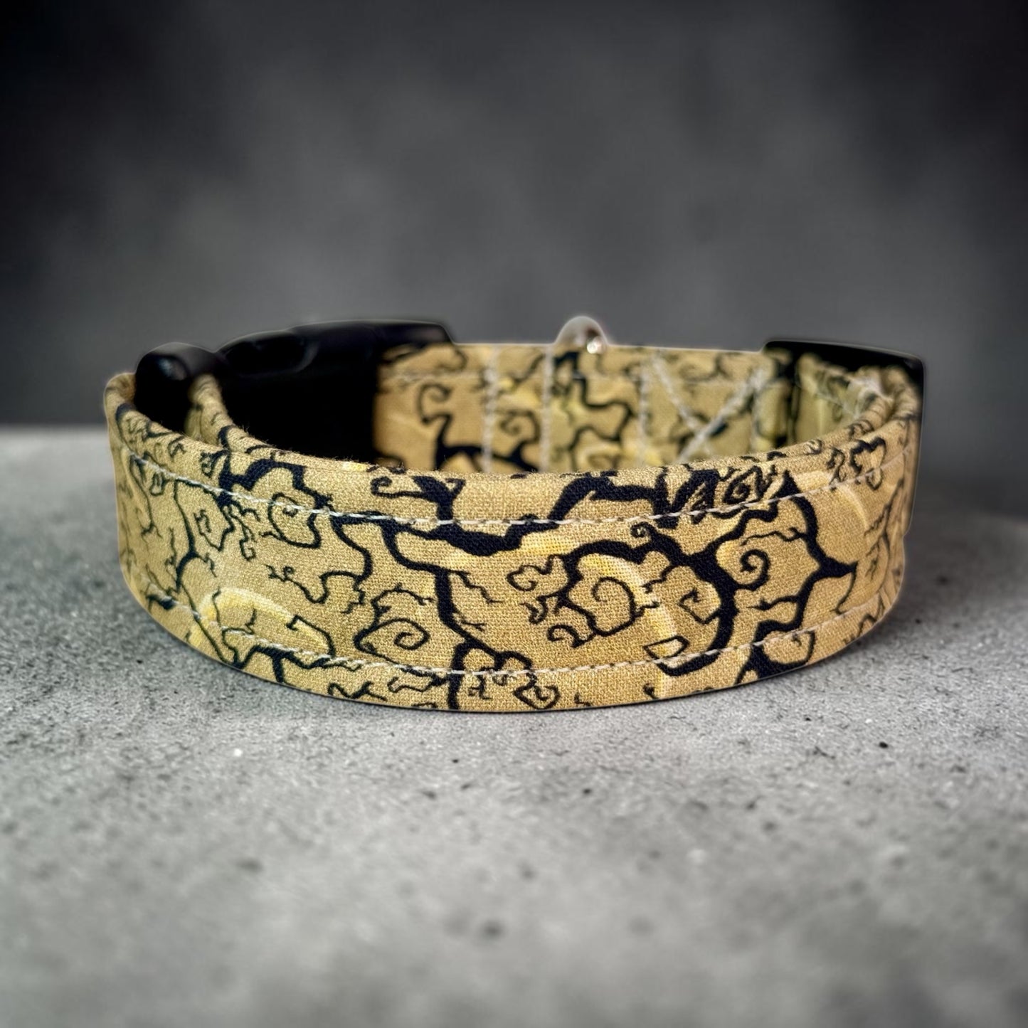 Creepy Tree Halloween Handmade dog collar: Adjustable side release, washable cotton fabric, webbing core
