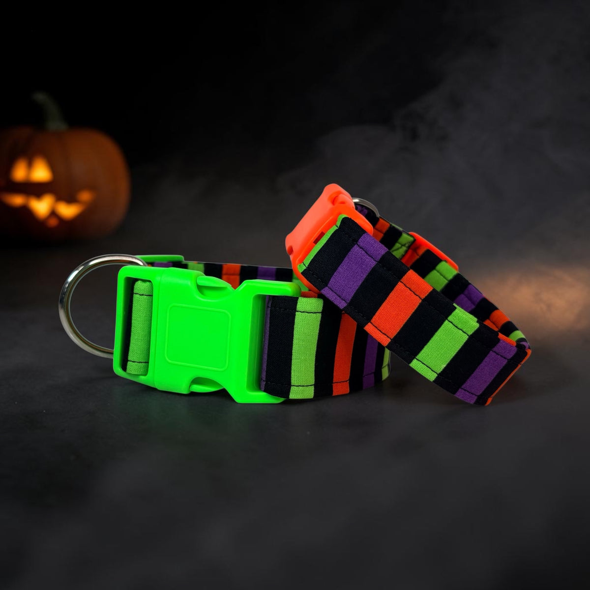 Halloween Striped Handmade dog collar, Handmade Pet Collar with Heavy-Duty Webbing & Stainless Steel Hardware