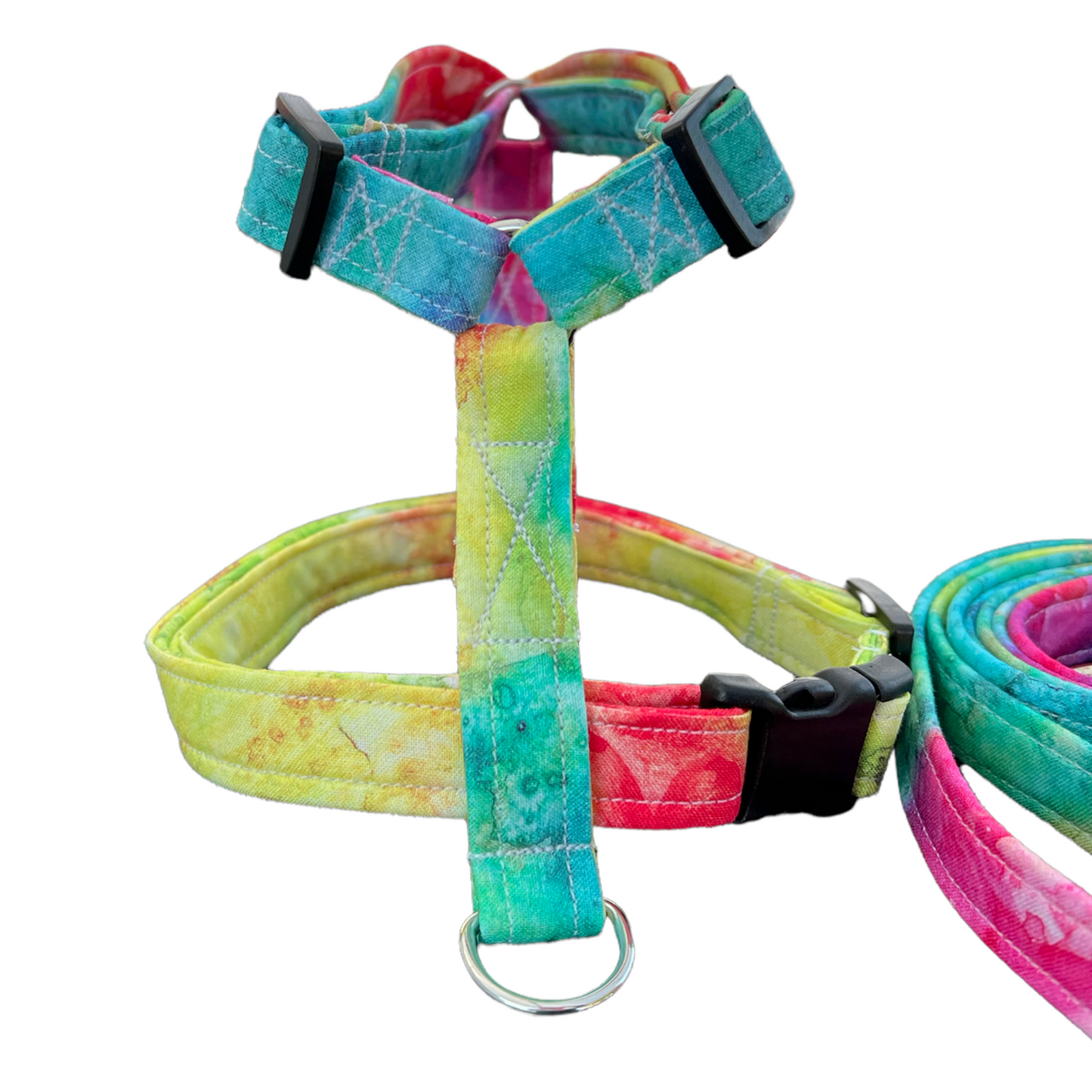 Neon watercolor dog harness and leash set, standard roman dog harness, step in dog harness, matching leash, pet harness