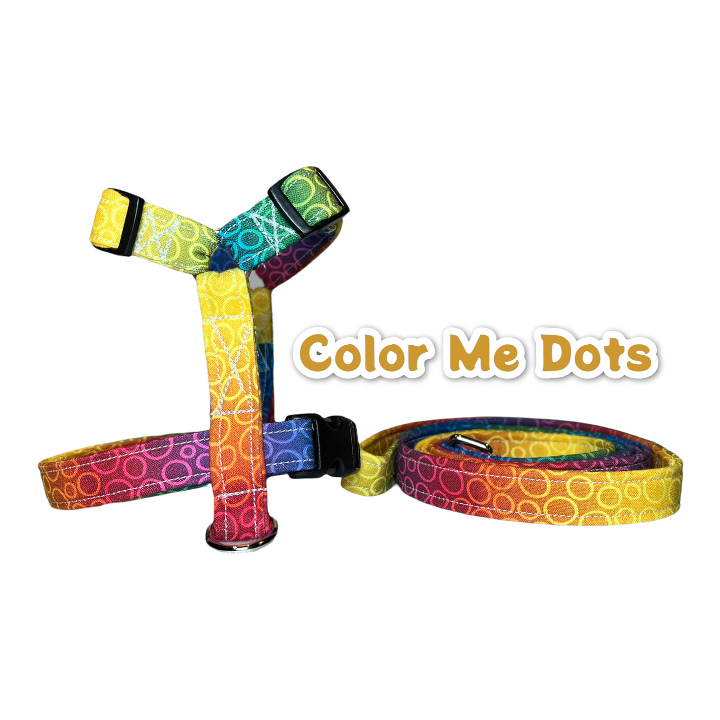 Rainbow dog harness and leash set, pet harness and matching leash, dog harness and matching leash, standard roman harness, step in harness, pet harness