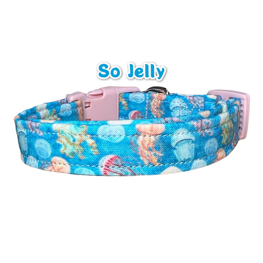 Jellyfish dog collar, sea life dog collar, girl dog collar, boy dog collar, handmade dog collar, funny dog collar, side release, adjustable pet collar, washable