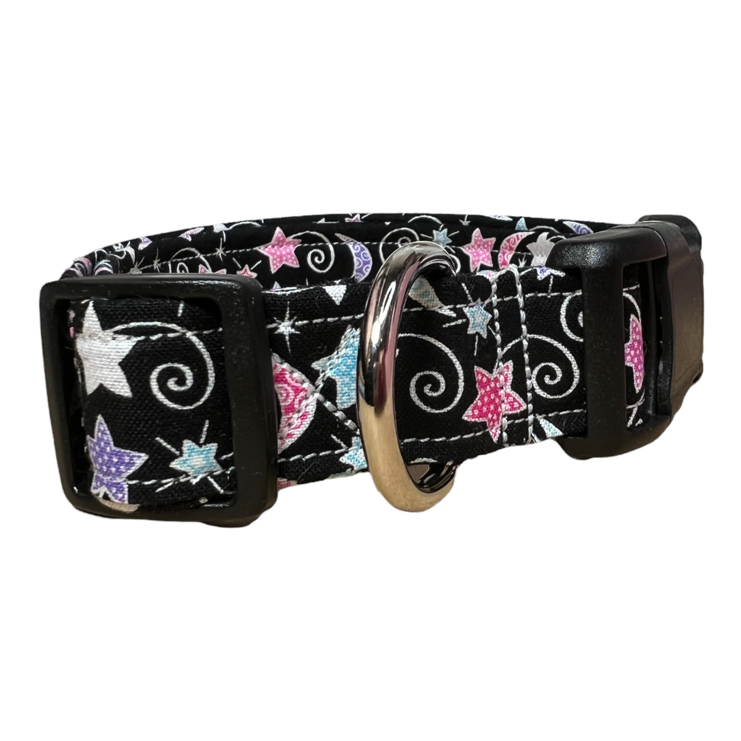 Celestial dog collar, stars and moons, girl dog collar, cat collar, girly dog collar, side release collar, adjustable collar