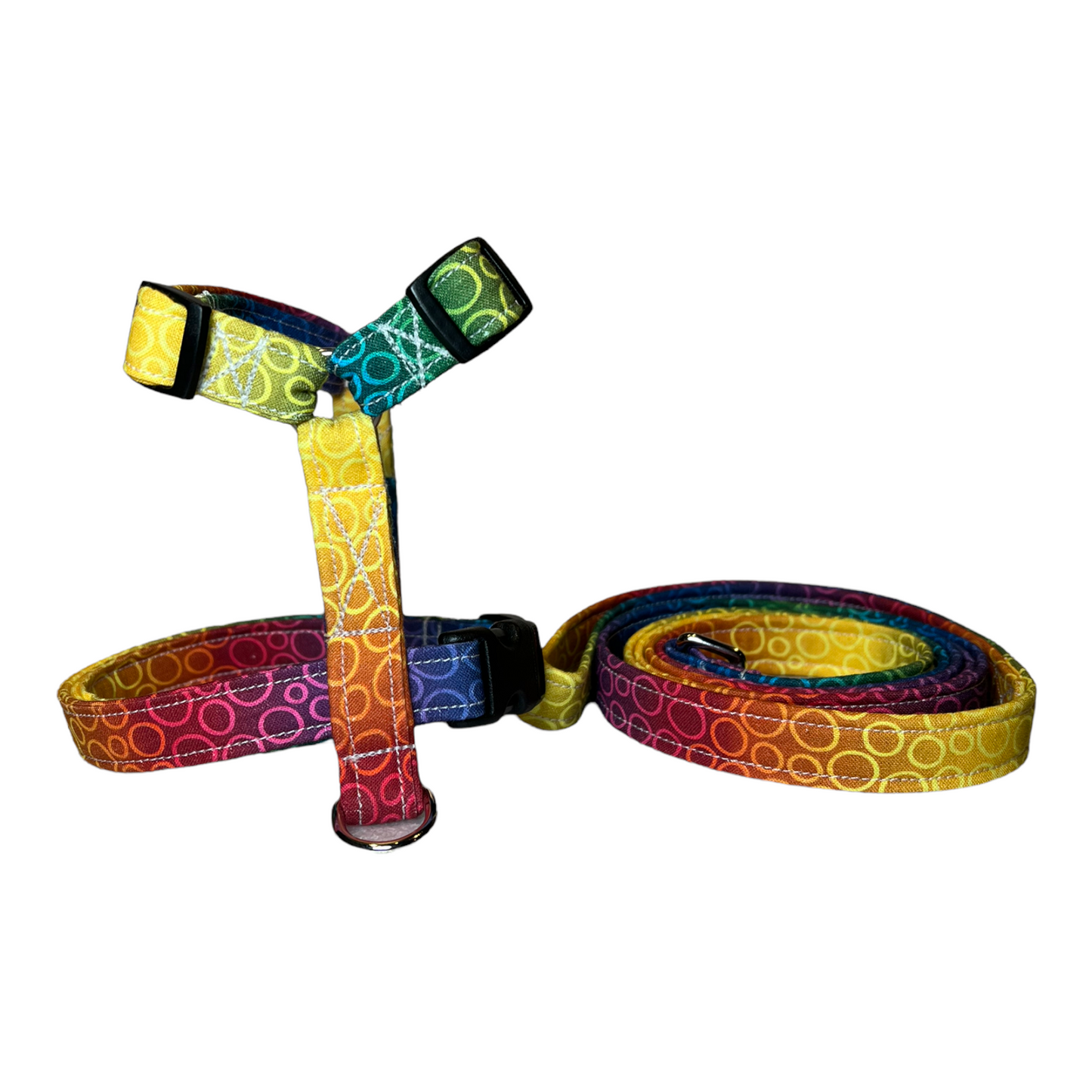 Rainbow dog harness and leash set, pet harness and matching leash, dog harness and matching leash, standard roman harness, step in harness, pet harness