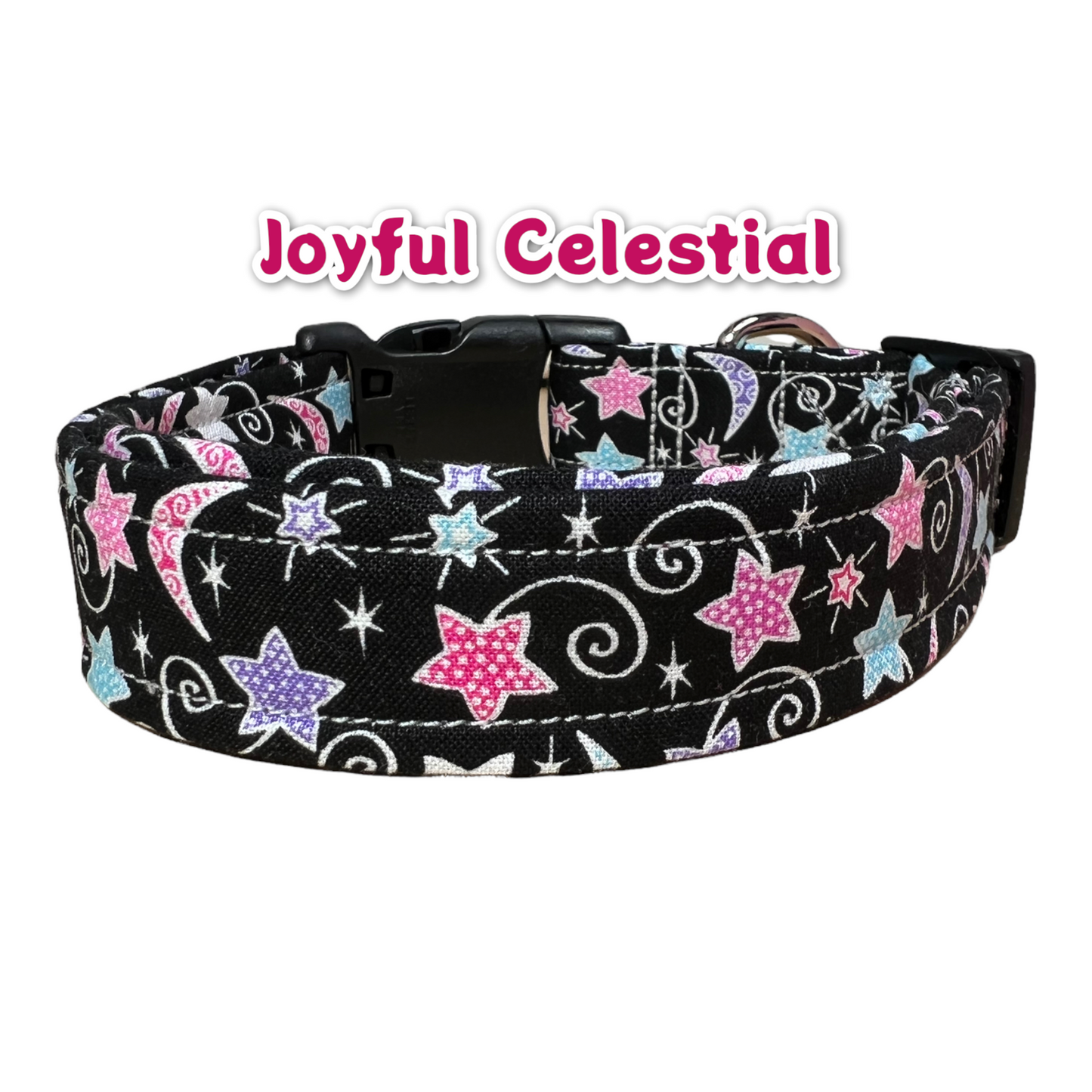 Celestial dog collar, stars and moons, girl dog collar, cat collar, girly dog collar, side release collar, adjustable collar