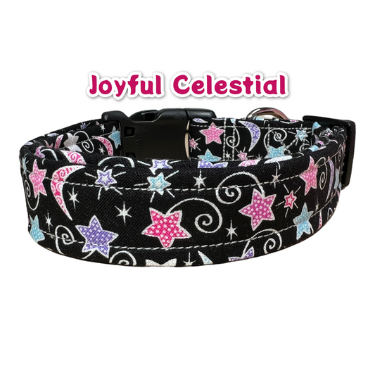 Celestial dog collar, stars and moons, girl dog collar, cat collar, girly dog collar, side release collar, adjustable collar