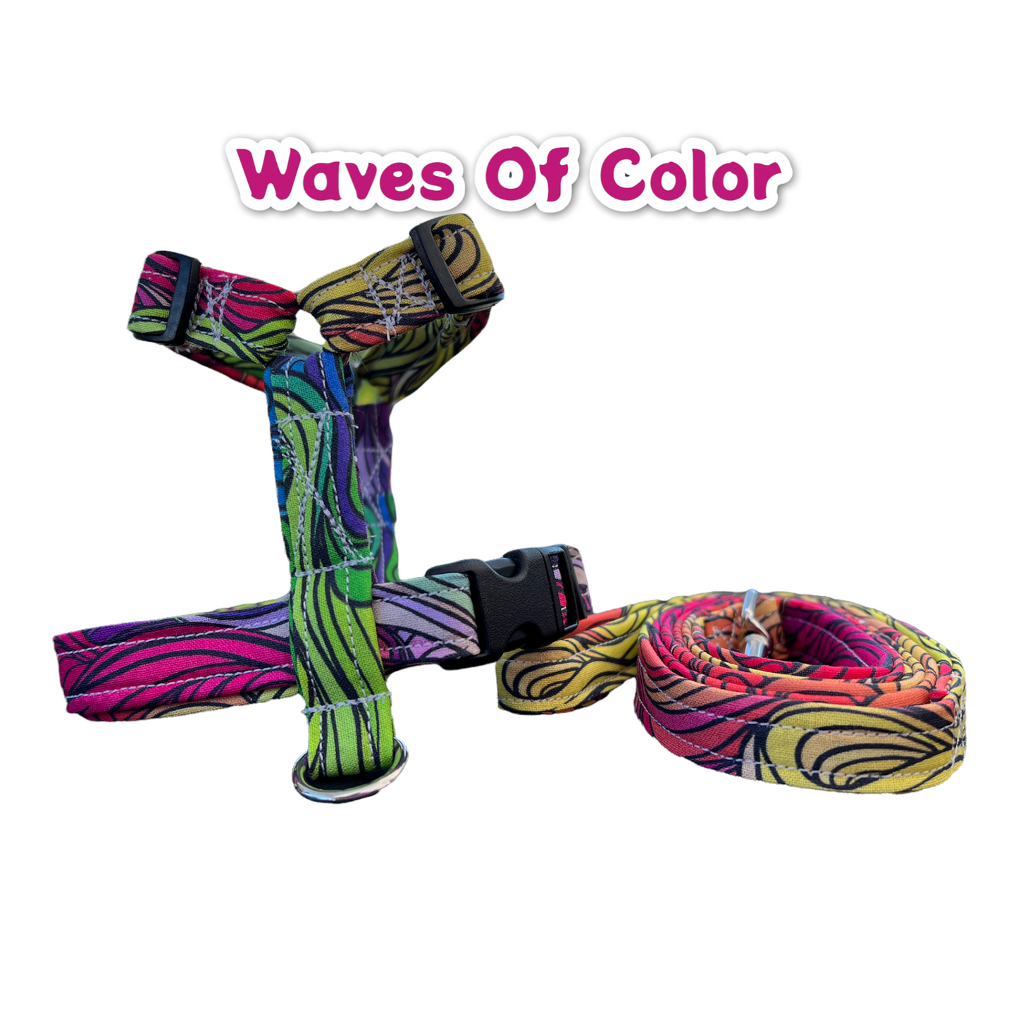 Colorful dog harness, Rainbow dog harness, matching dog harness and leash set, standard roman dog harness, step in dog harness