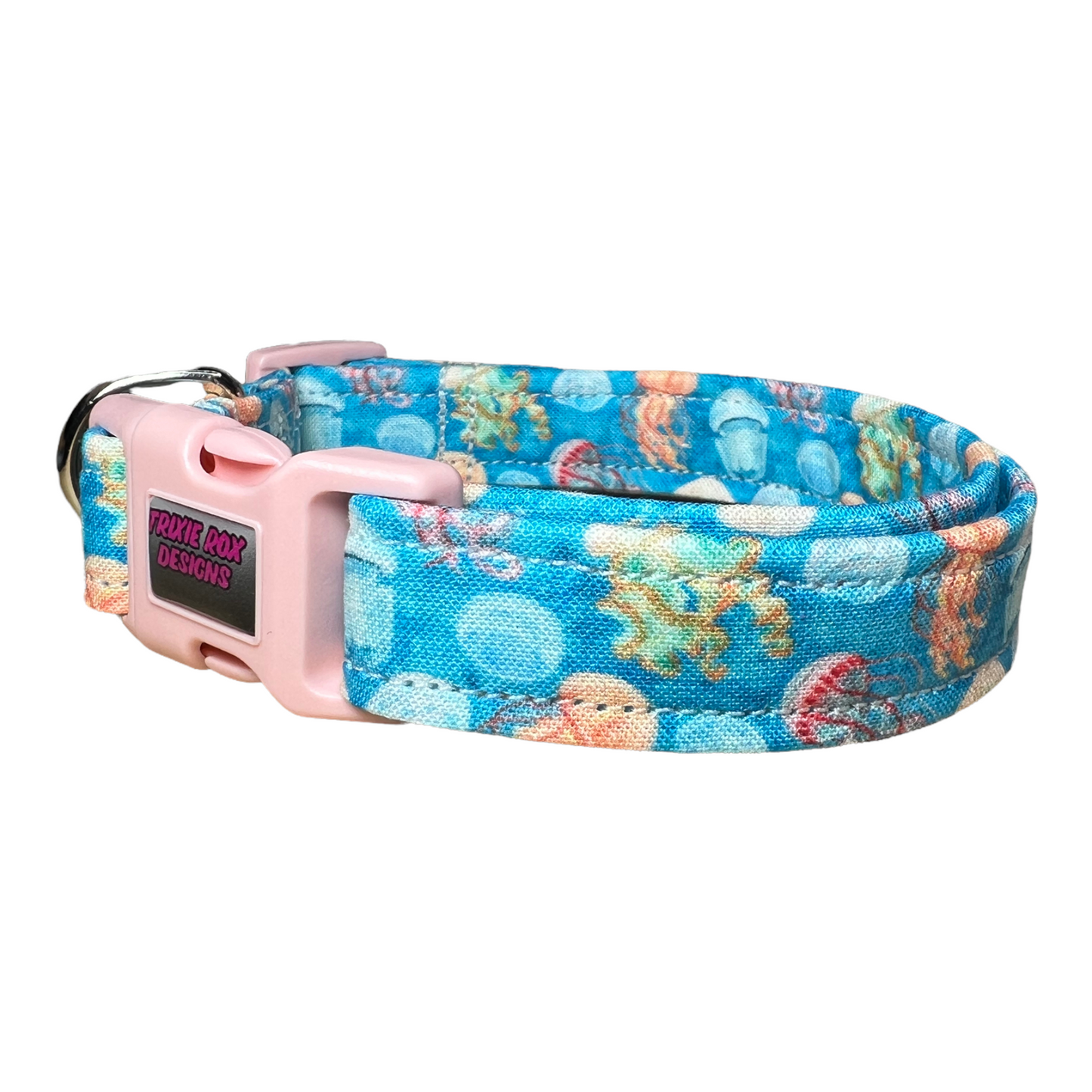 Jellyfish dog collar, sea life dog collar, girl dog collar, boy dog collar, handmade dog collar, funny dog collar, side release, adjustable pet collar, washable