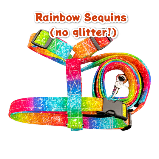 Rainbow gradient dog harness and leash set, standard roman dog harness, step in dog harness, matching leash, pet harness