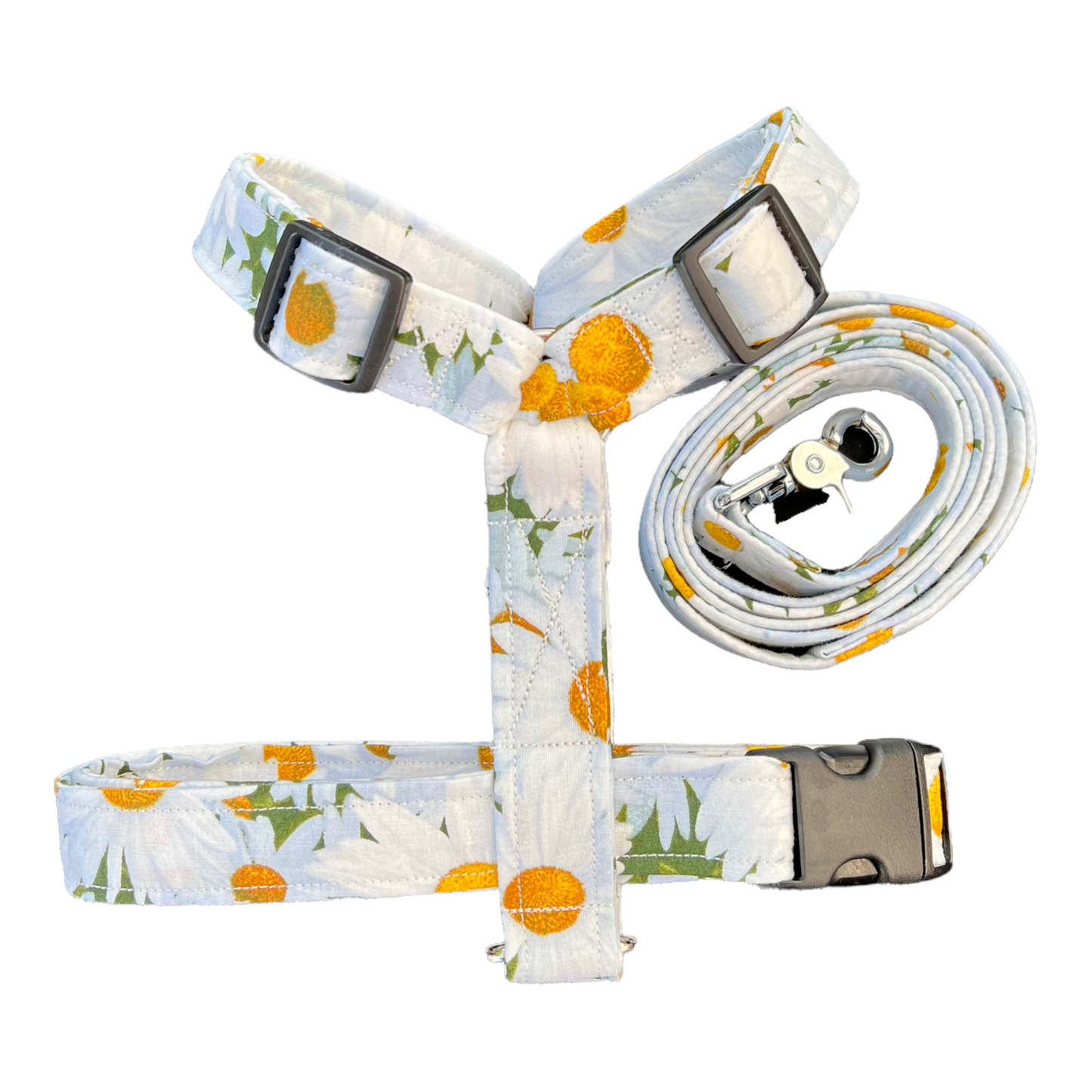 Daisy dog harness, floral dog harness, matching dog harnesss and leash set, standard roman dog harness, step in dog harness, Daisy print