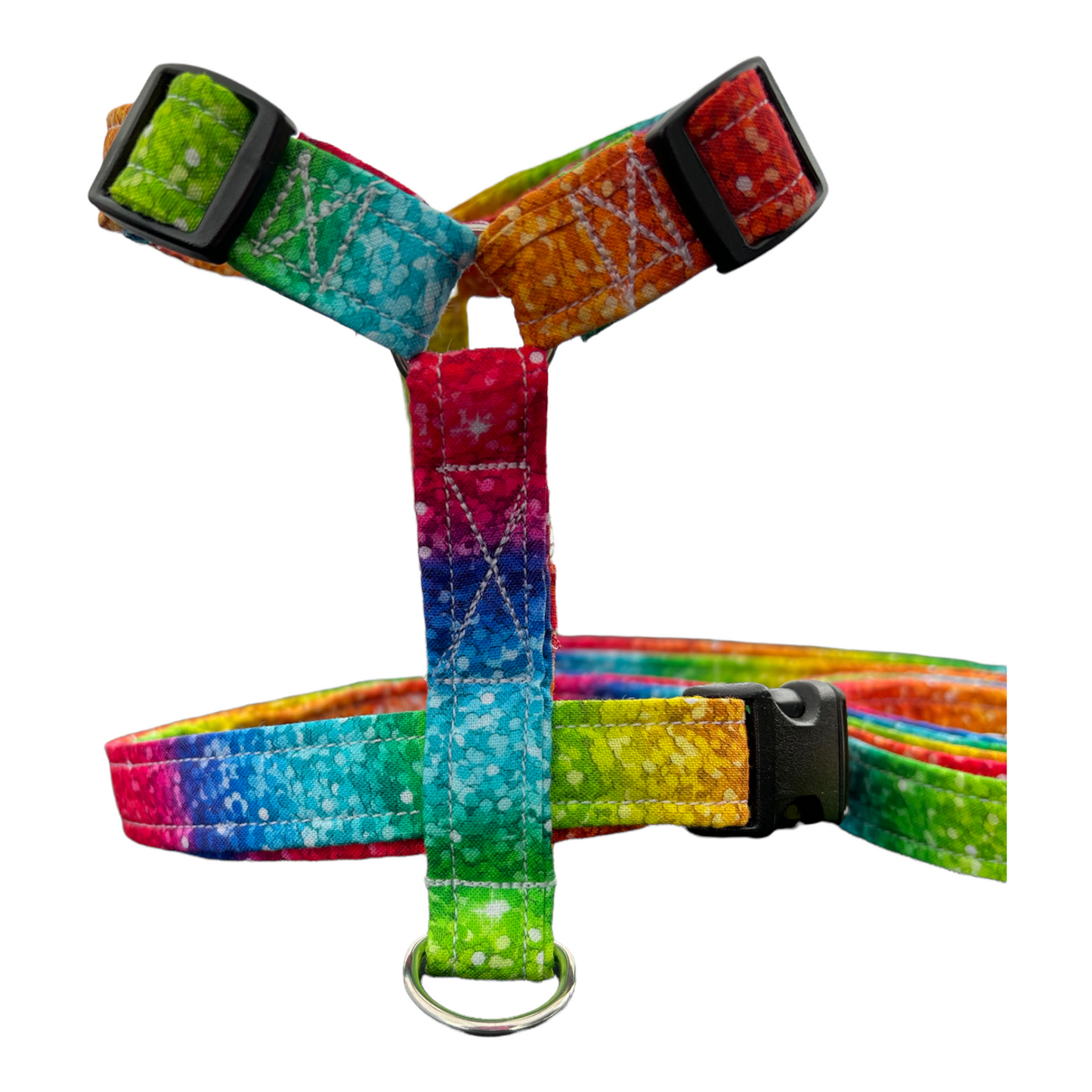 Rainbow gradient dog harness and leash set, standard roman dog harness, step in dog harness, matching leash, pet harness