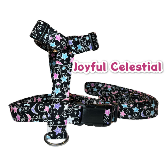 Celestial dog harness and leash set, girl dog harness, pet harness, standard roman harness, step in harness, matching leash