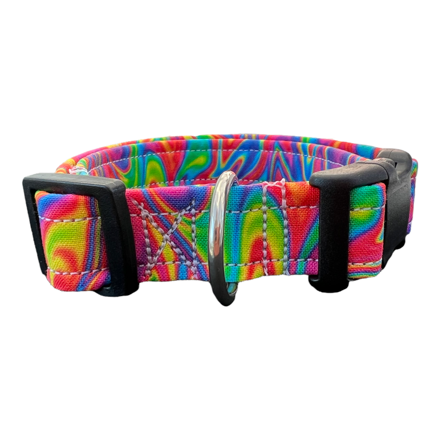Rainbow dog collar, psychedelic dog collar, rainbow cat collar, adjustable pet collar, custom dog collar, handmade dog collar, side release