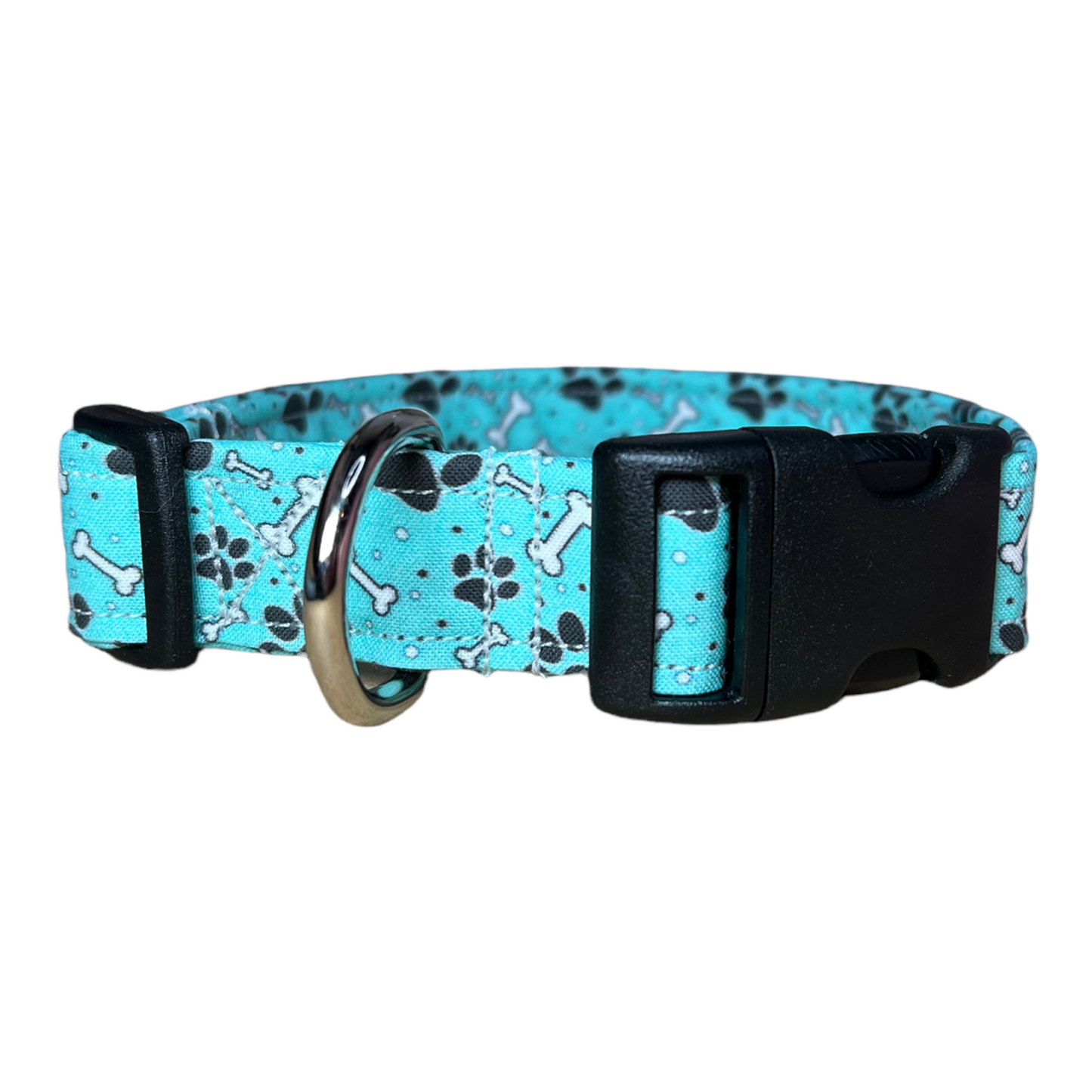 Paw print and bone dog collar, paw print dog collar, quick release dog collar, washable, adjustable, fabric dog collar