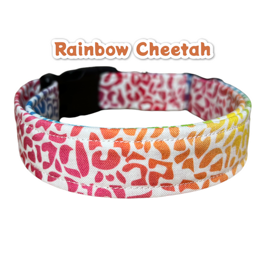 Cheetah print dog collar, leopard print dog collar, rainbow dog collar, quick release dog collar, girl dog collar, rainbow cheetah collar
