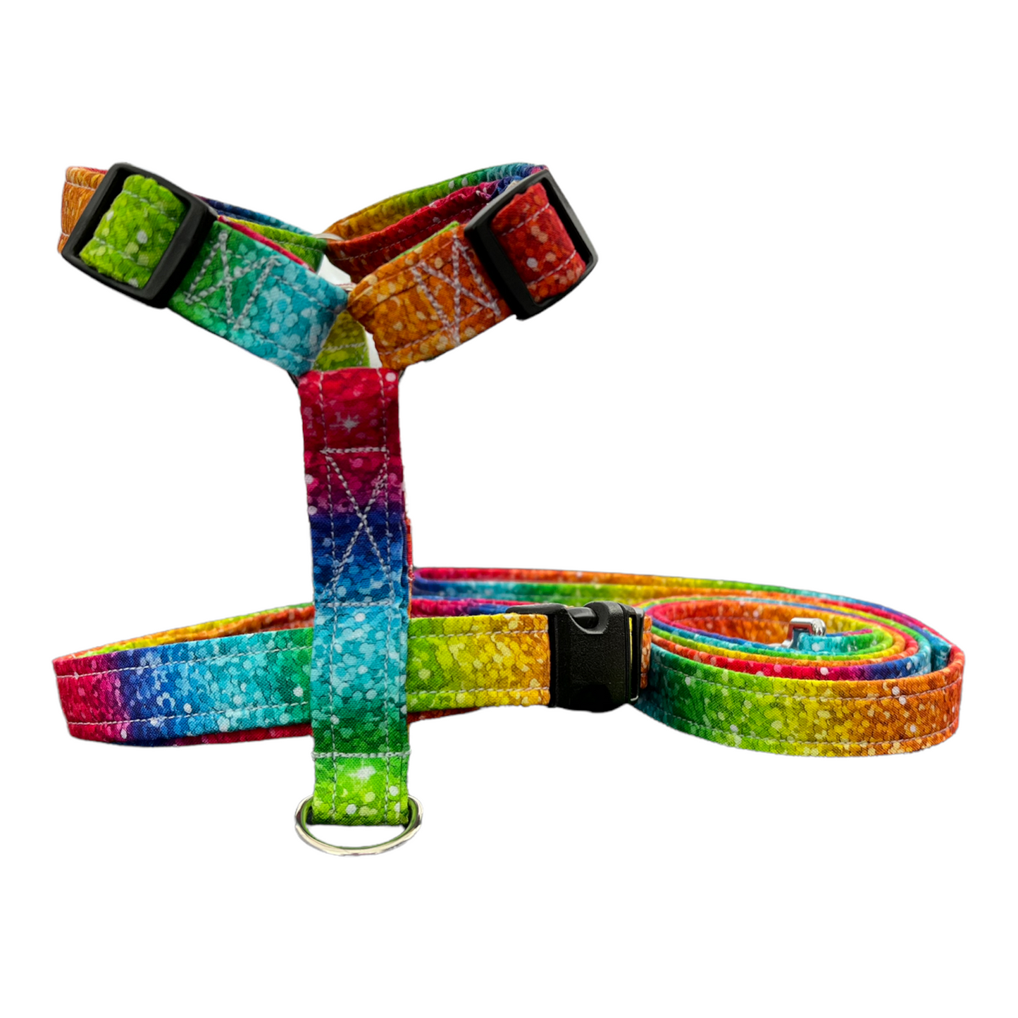 Rainbow gradient dog harness and leash set, standard roman dog harness, step in dog harness, matching leash, pet harness