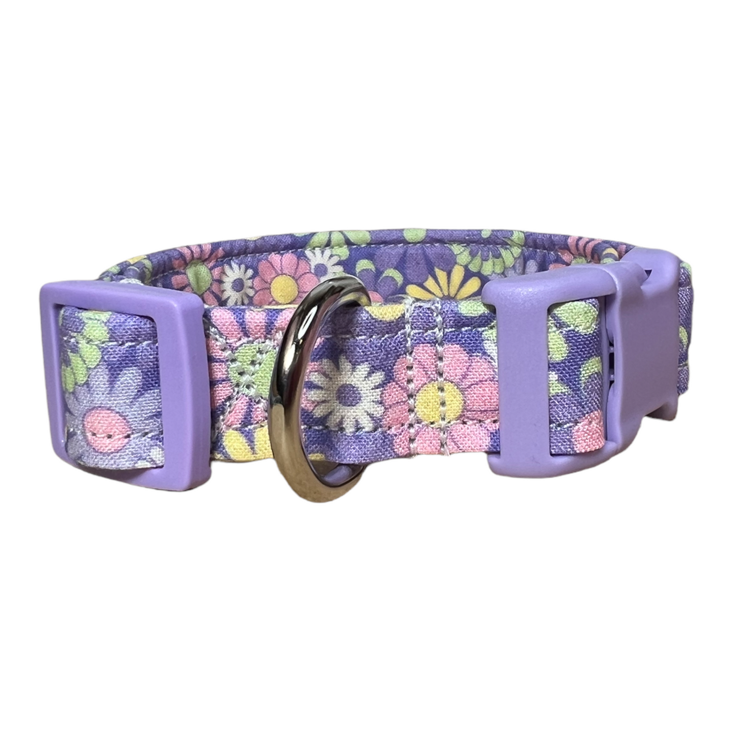 Floral dog collar, floral cat collar, lilac floral dog collar, quick release collar, adjustable, washable, fabric dog collar