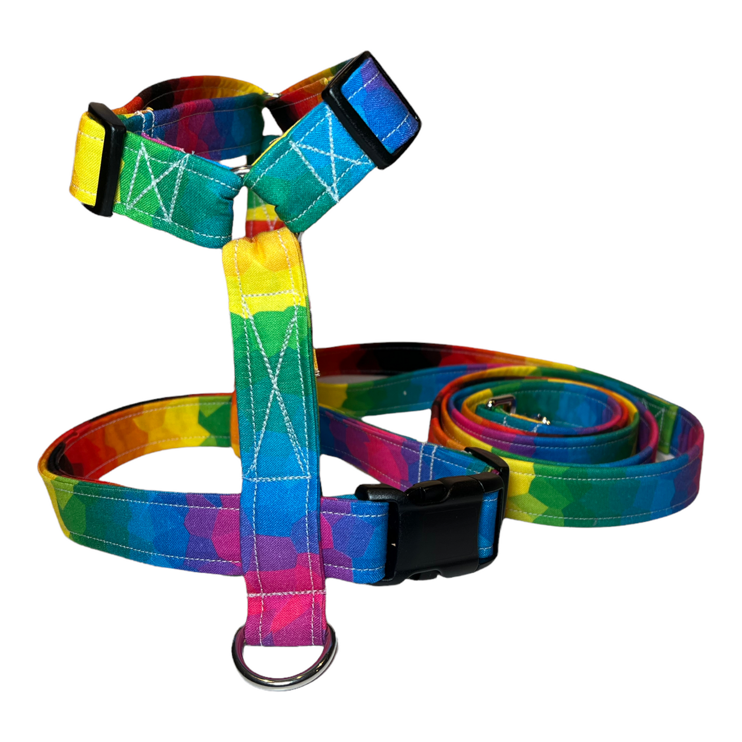 Rainbow gradient dog harness and leash set, standard roman dog harness, step in dog harness, matching leash, pet harness