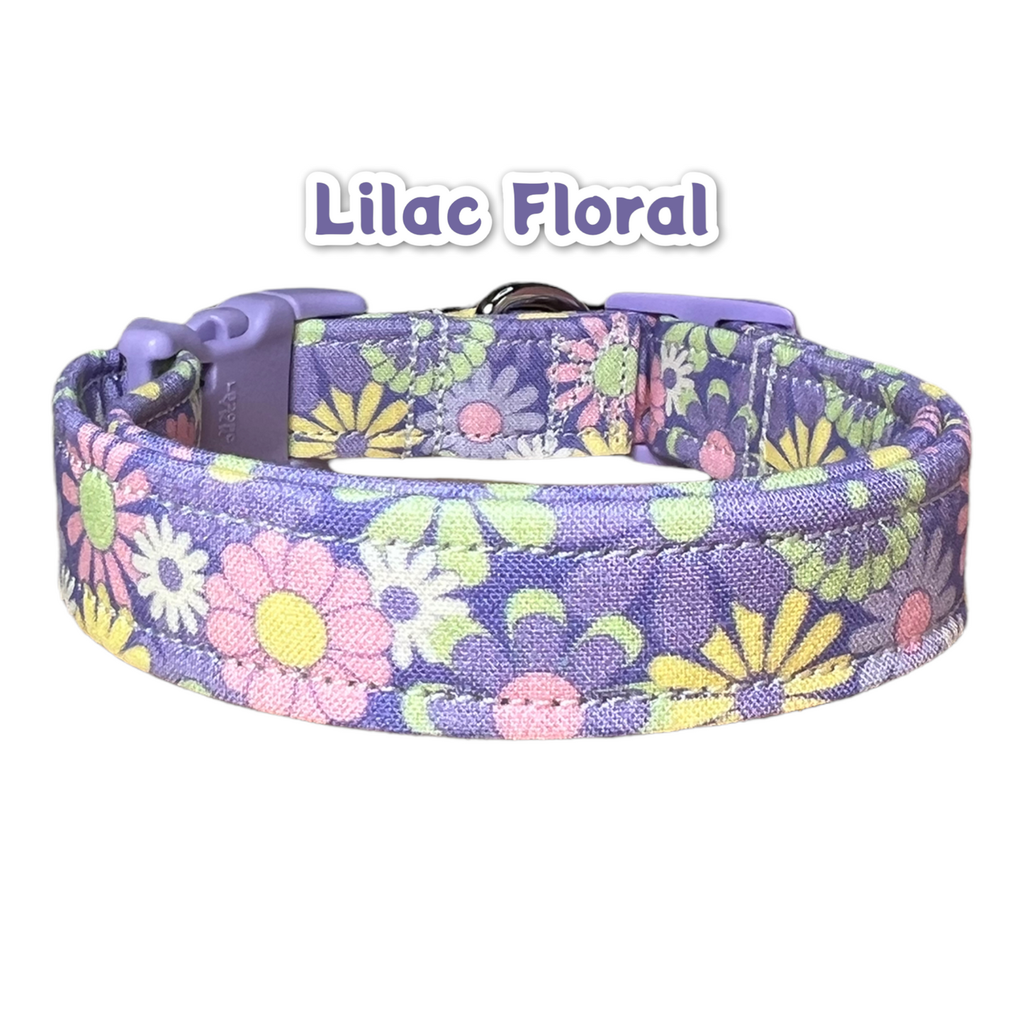 Floral dog collar, floral cat collar, lilac floral dog collar, quick release collar, adjustable, washable, fabric dog collar