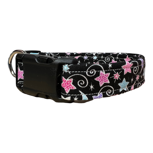 Celestial dog collar, stars and moons, girl dog collar, cat collar, girly dog collar, side release collar, adjustable collar