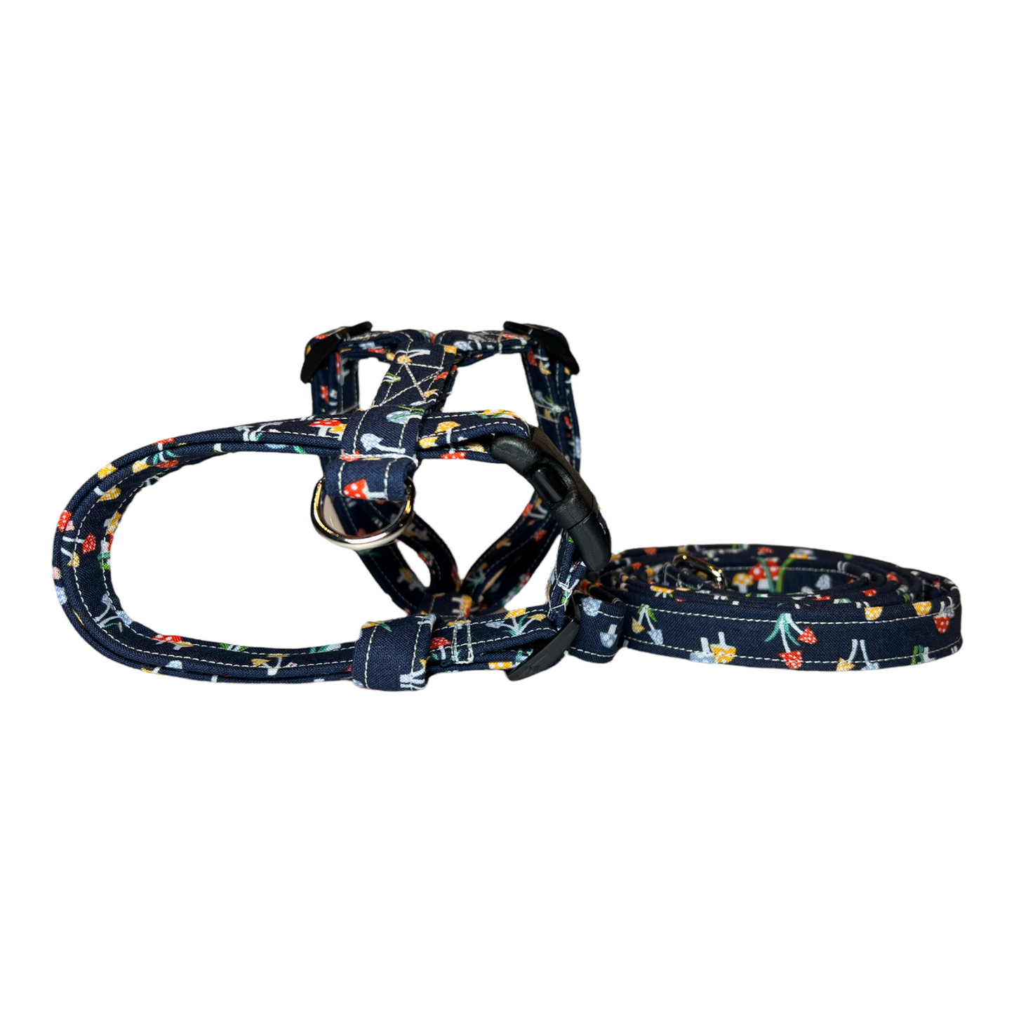 Mushroom dog harness and leash set, pet harness and matching leash, dog harness and matching leash, standard roman harness, step in harness, pet harness