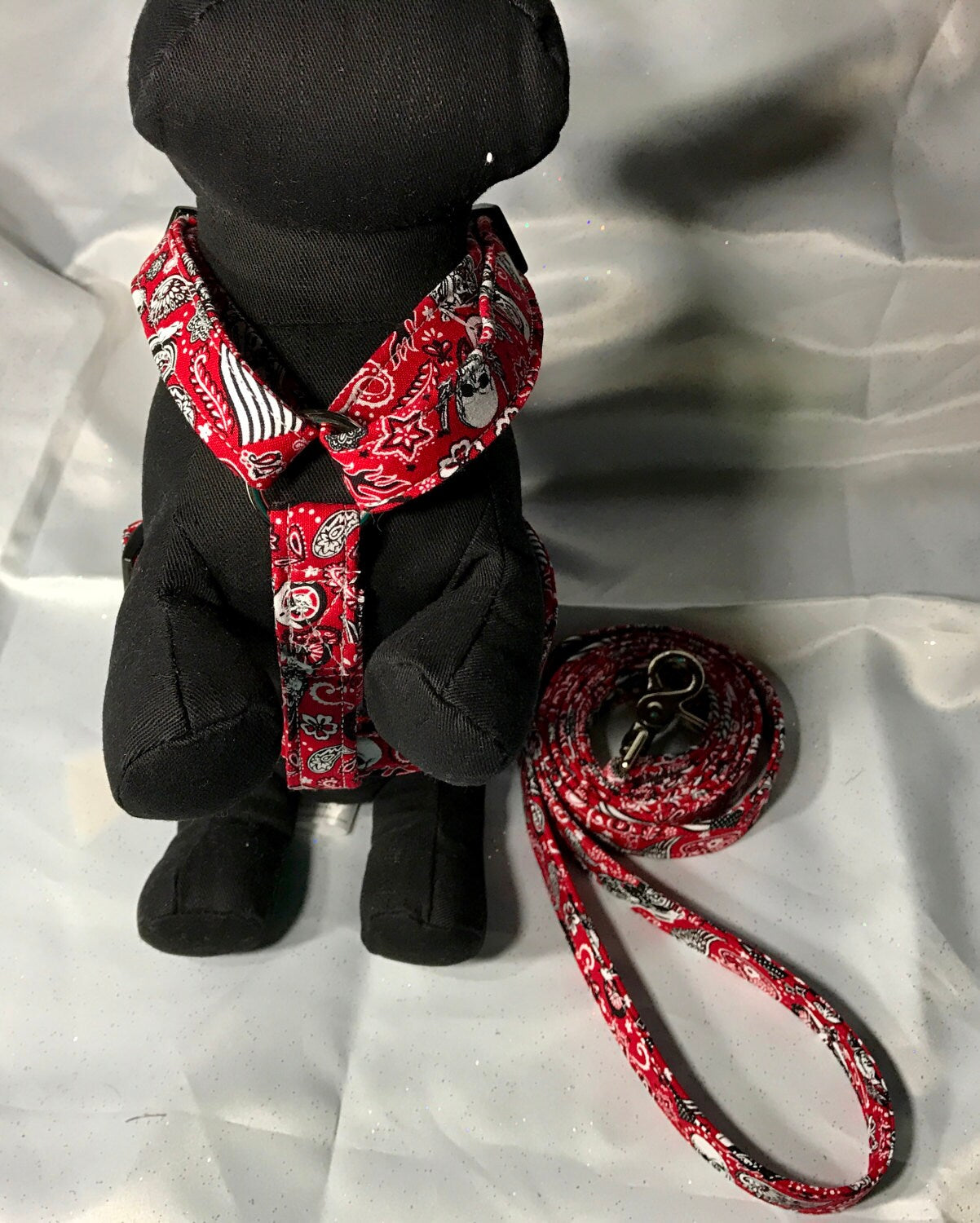 Dog harness, Harness and leash, step in harness, standard harness, dog harness set, adjustable, Biker, skull, motorcycle, flame, bandana