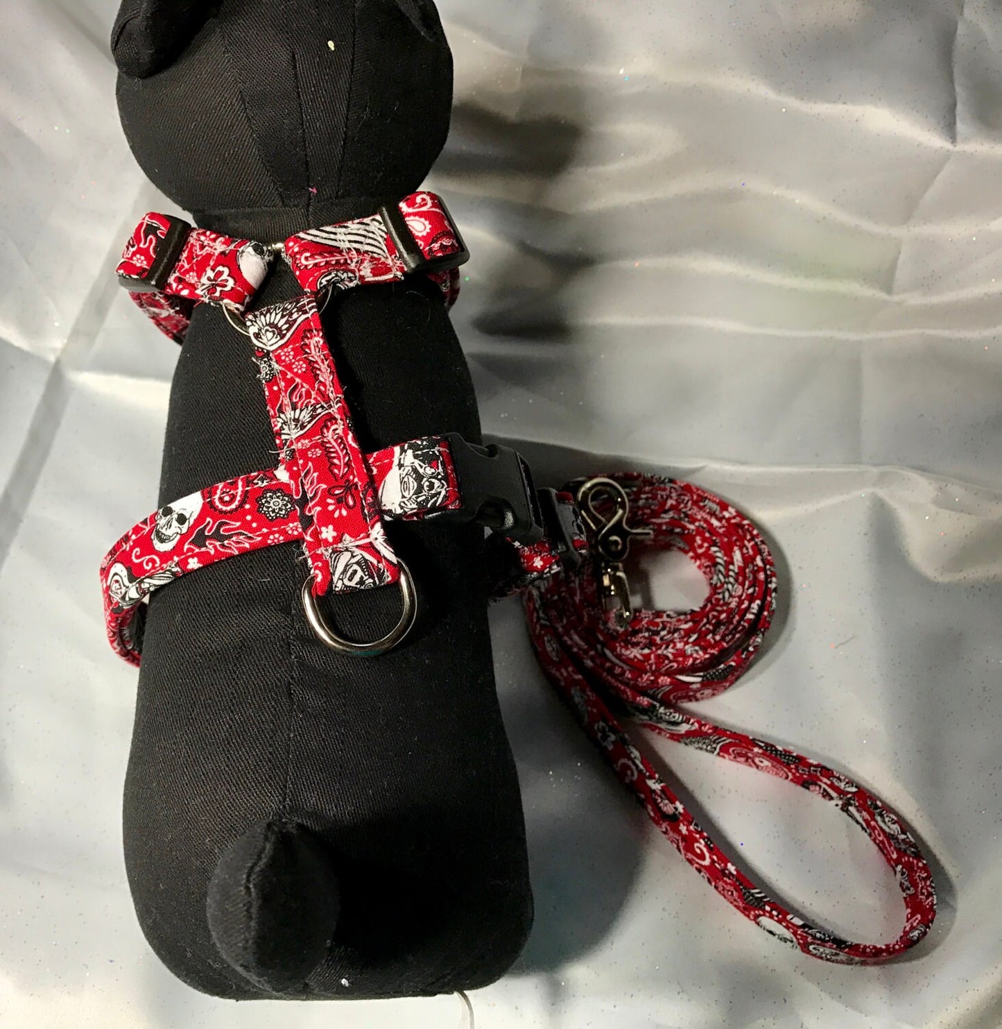 Dog harness, Harness and leash, step in harness, standard harness, dog harness set, adjustable, Biker, skull, motorcycle, flame, bandana