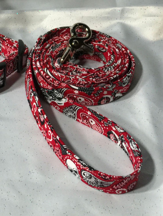 Dog leash add on to match collar print, washable cotton fabric, webbing core