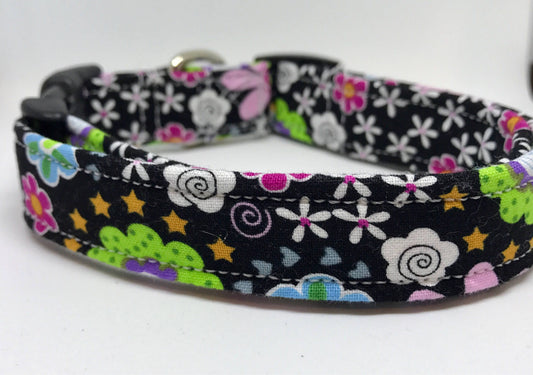 Dog Collar, girl dog collar, floral collar, adjustable collar, nylon, buckle dog collar, floral dog collar, flowers, black, floral, pink