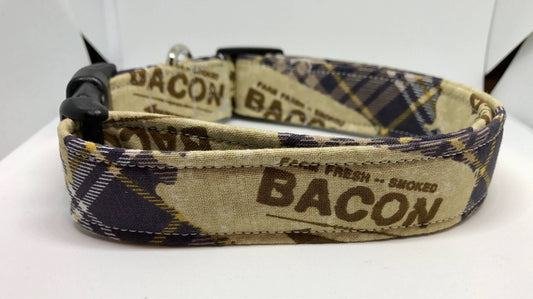 Bacon plaid dog collar, brown dog collar, funny dog collar, adjustable collar, side release collar, washable, eco friendly, brown, plaid