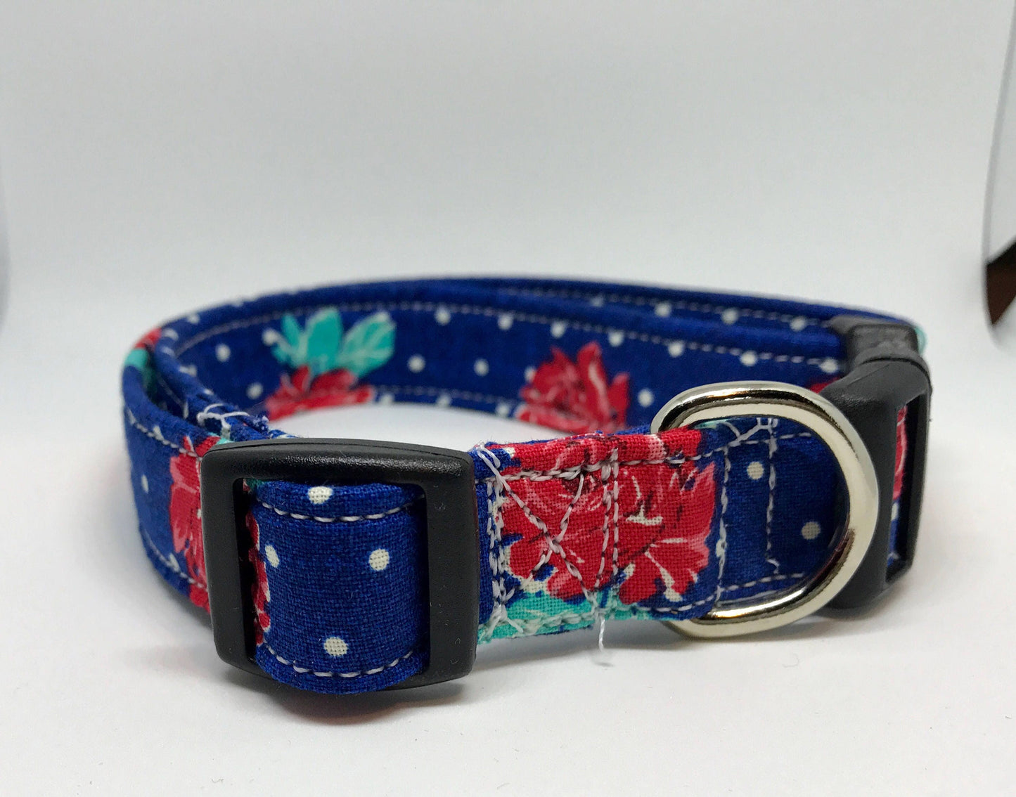 Dog Collar, girl dog collar, floral dog  collar, side release collar, adjustable collar, buckle dog collar, blue, polka dots, roses, rose