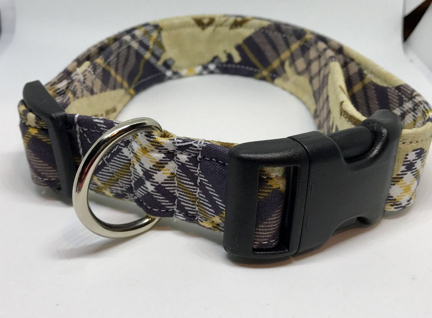 Bacon plaid dog collar, brown dog collar, funny dog collar, adjustable collar, side release collar, washable, eco friendly, brown, plaid