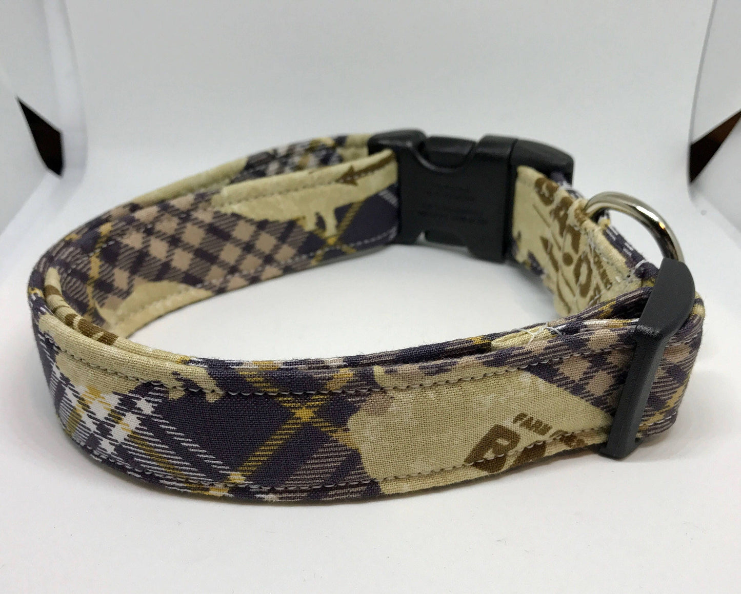 Bacon plaid dog collar, brown dog collar, funny dog collar, adjustable collar, side release collar, washable, eco friendly, brown, plaid