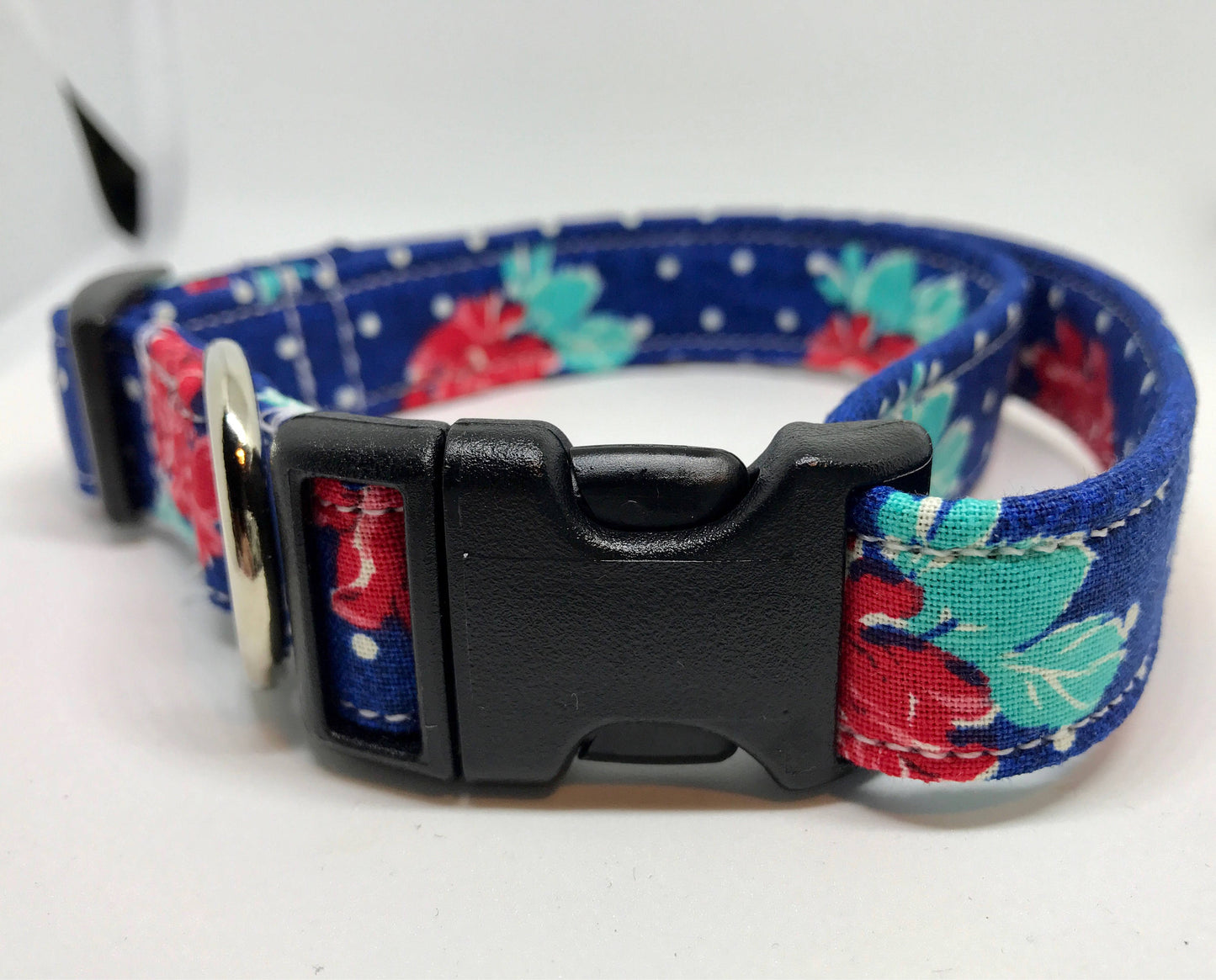 Dog Collar, girl dog collar, floral dog  collar, side release collar, adjustable collar, buckle dog collar, blue, polka dots, roses, rose