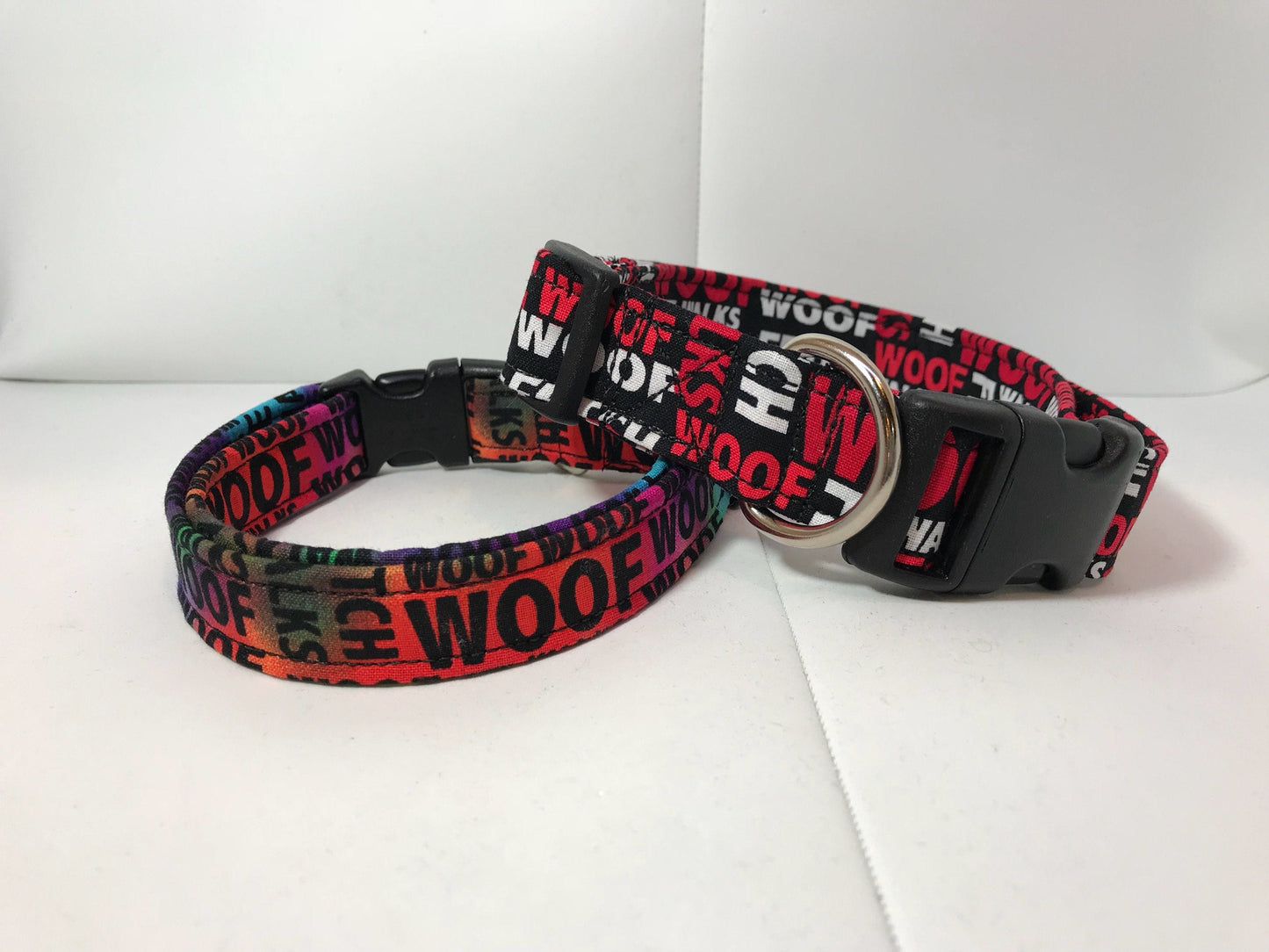 Dog Collar, dog collar boy, martingale collar, adjustable collar, buckle dog collar, dog print, woof, fetch, walk, tie dye, red and black