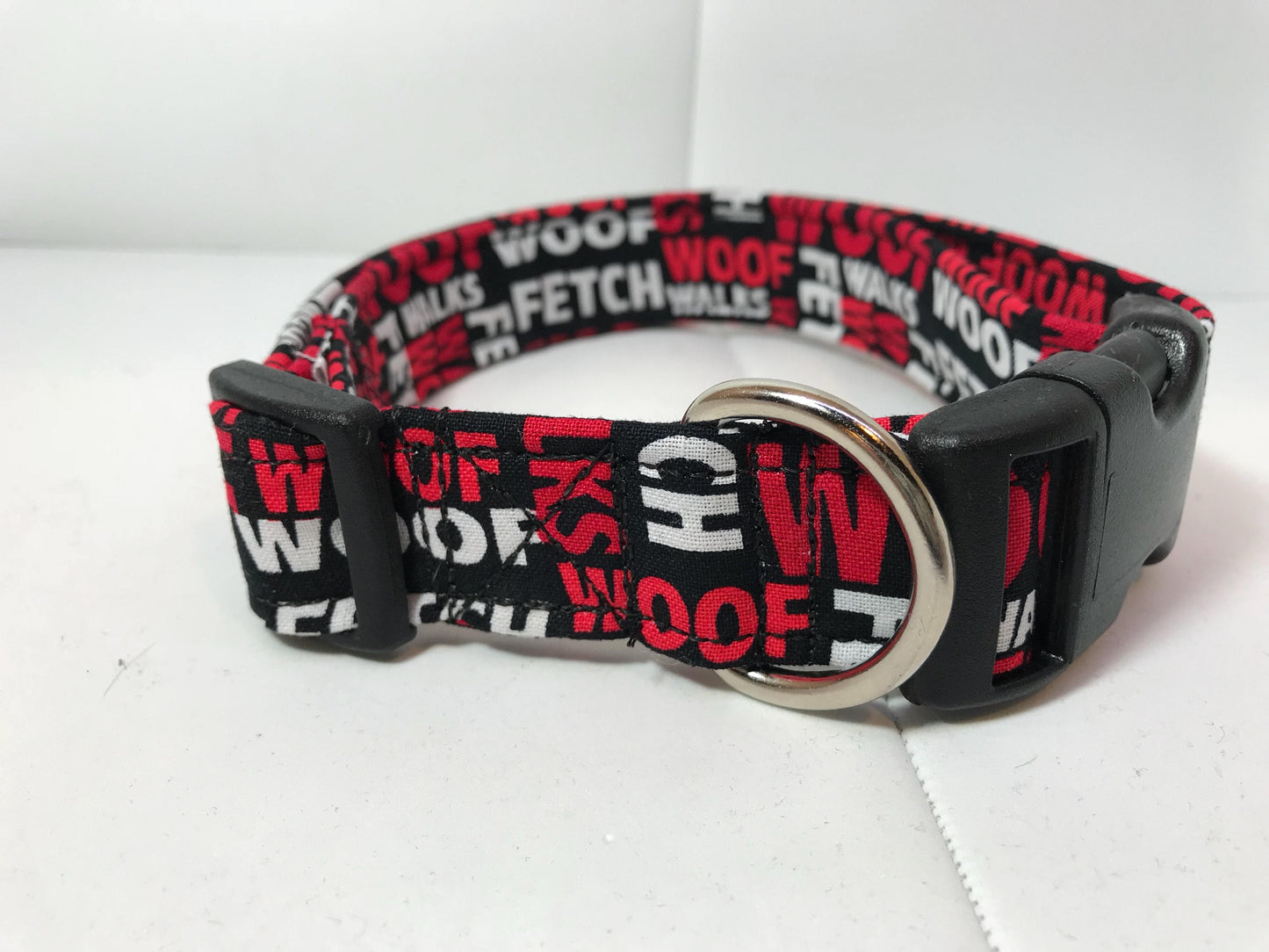 Dog Collar, dog collar boy, martingale collar, adjustable collar, buckle dog collar, dog print, woof, fetch, walk, tie dye, red and black